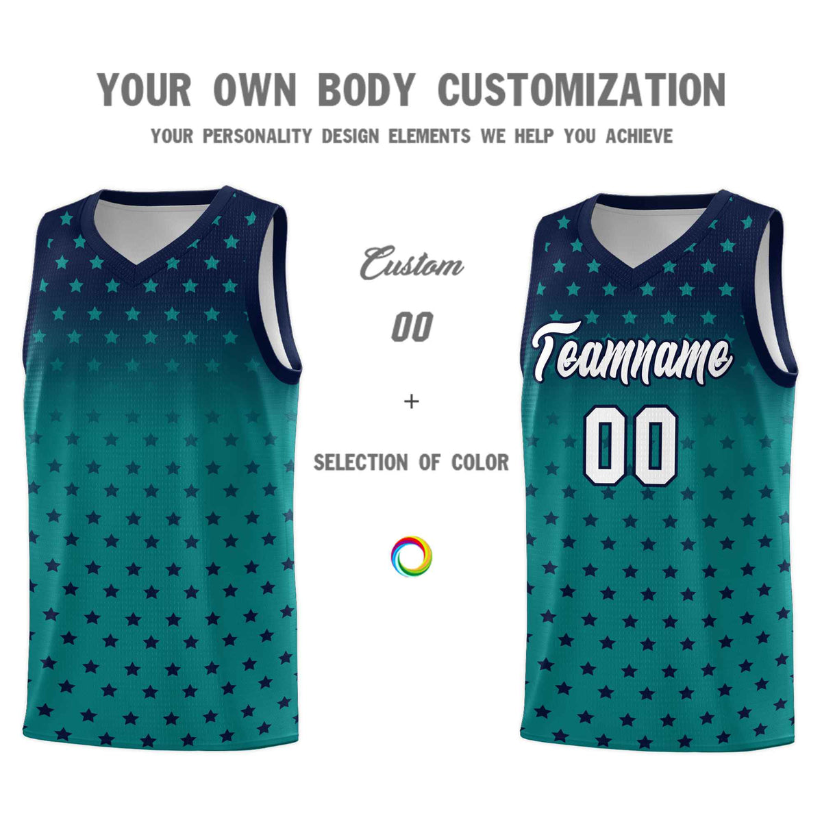 Custom Navy Aqua Gradient Start Pattern Basketball Jersey Kits|KXKSHOP