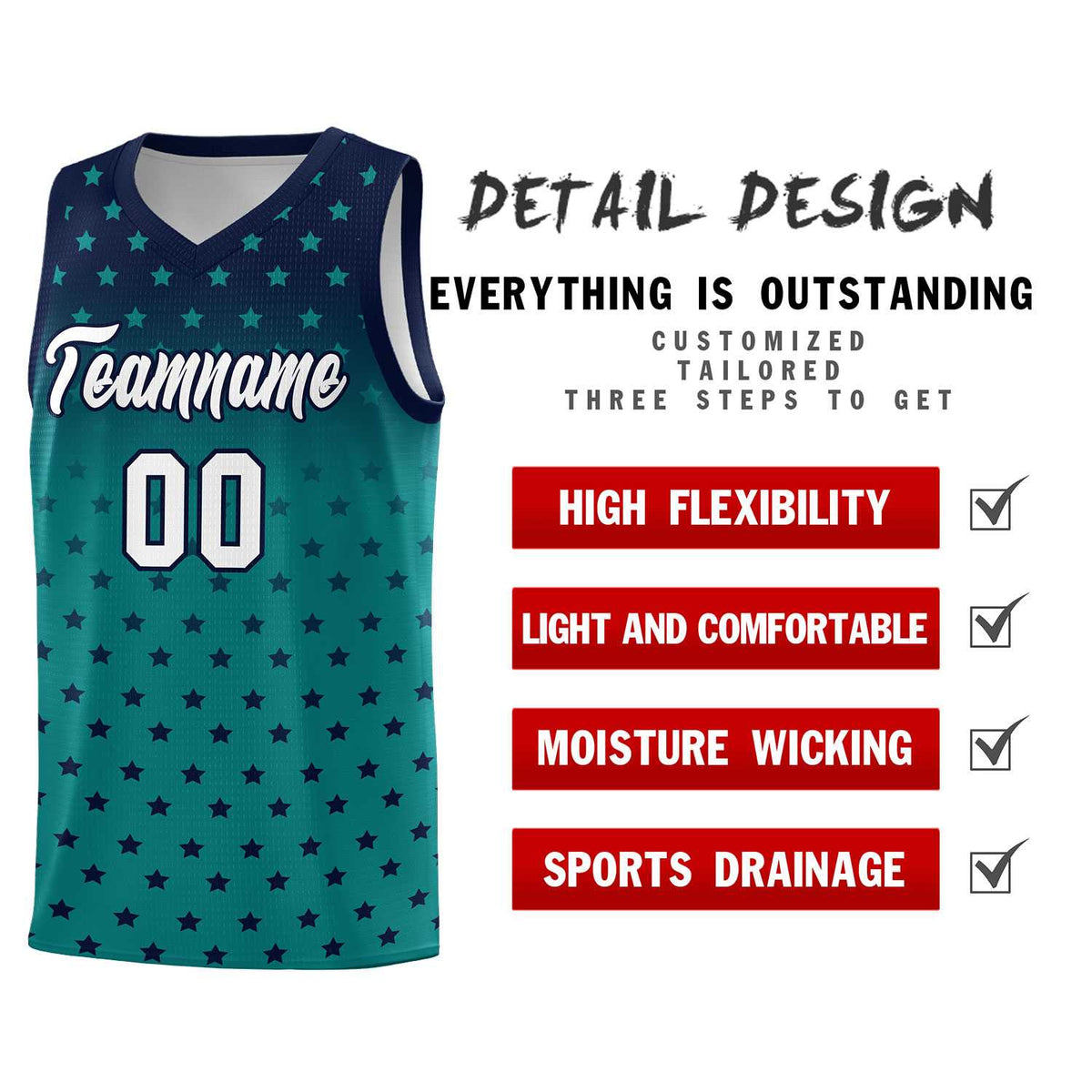 Custom Navy Aqua Gradient Start Pattern Basketball Jersey Kits|KXKSHOP