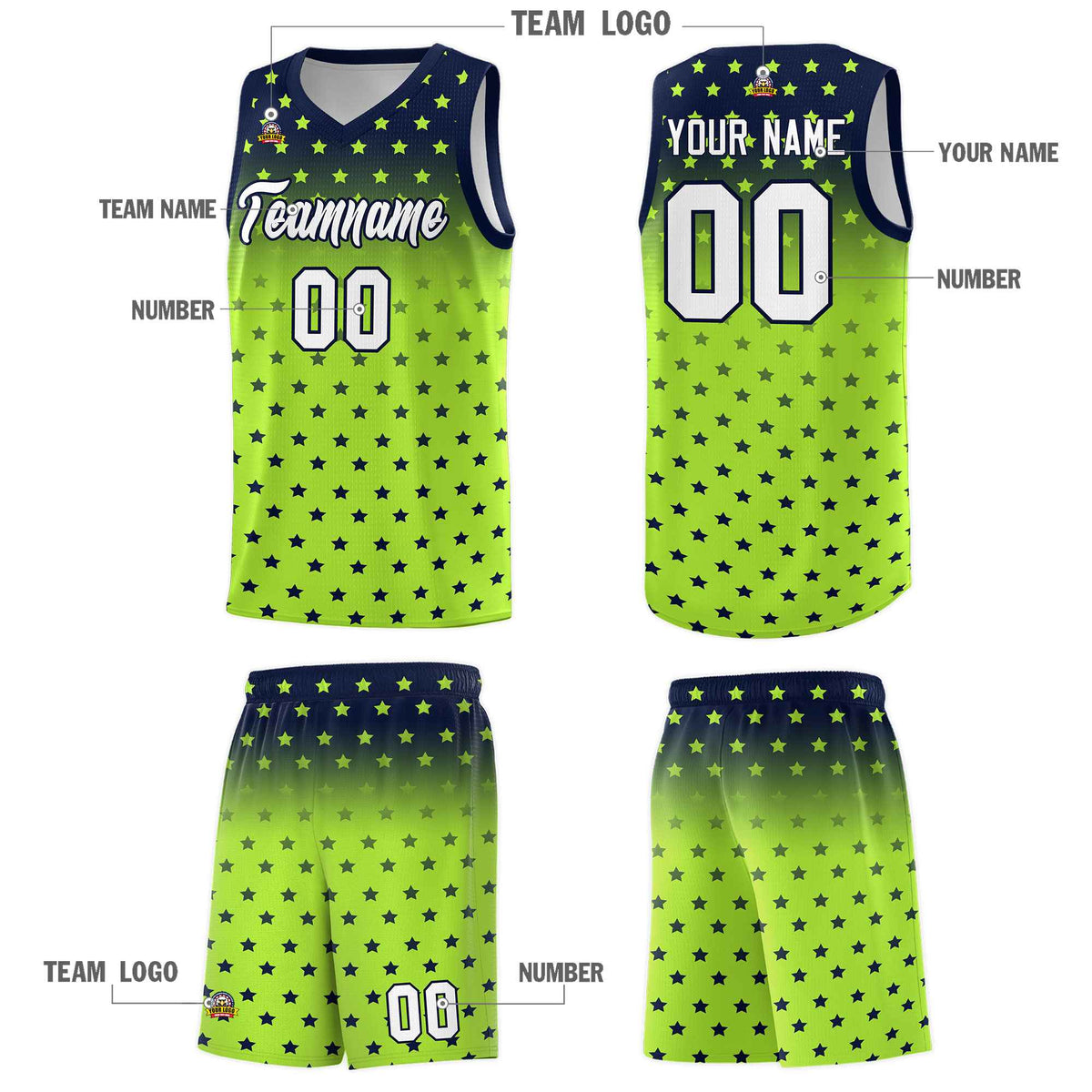 Custom Navy Light Green Gradient Start Pattern Basketball Jersey Kits|KXKSHOP