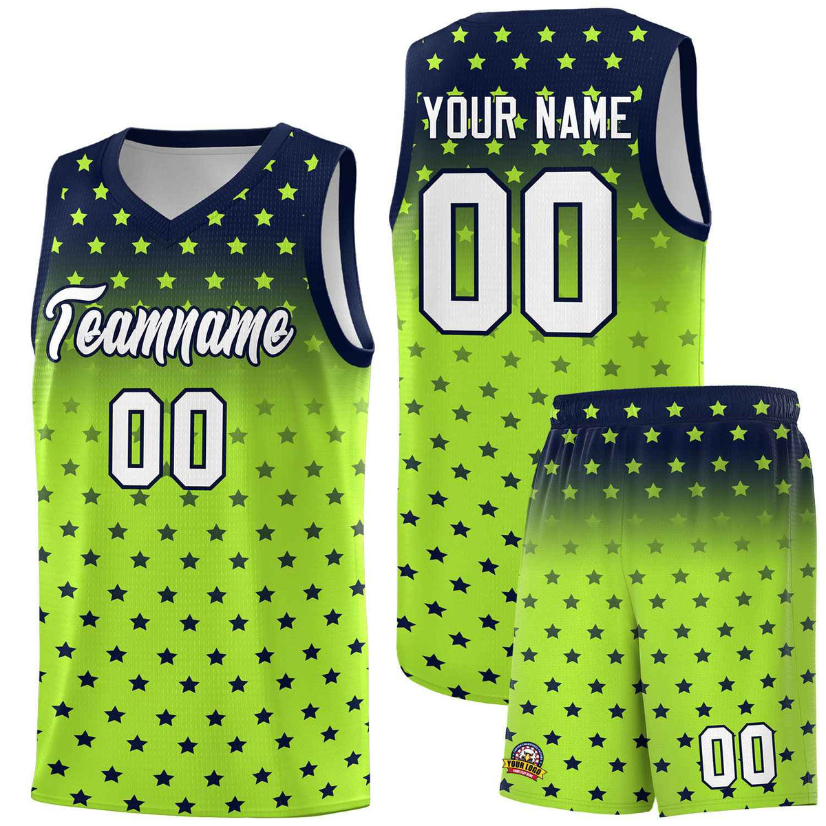 Custom Navy Light Green Gradient Start Pattern Basketball Jersey Kits|KXKSHOP