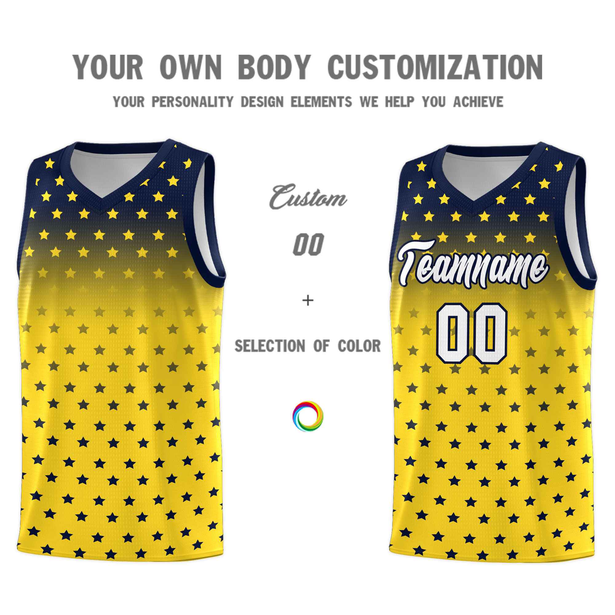 Custom Navy Gold Gradient Start Pattern Basketball Jersey Kits|KXKSHOP