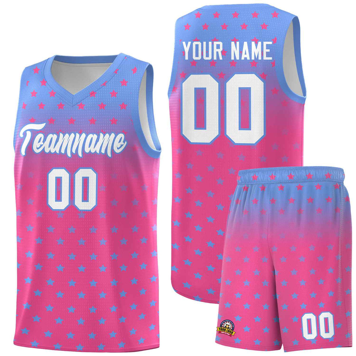 Custom Light Blue Pink Gradient Start Pattern Basketball Jersey Kits|KXKSHOP