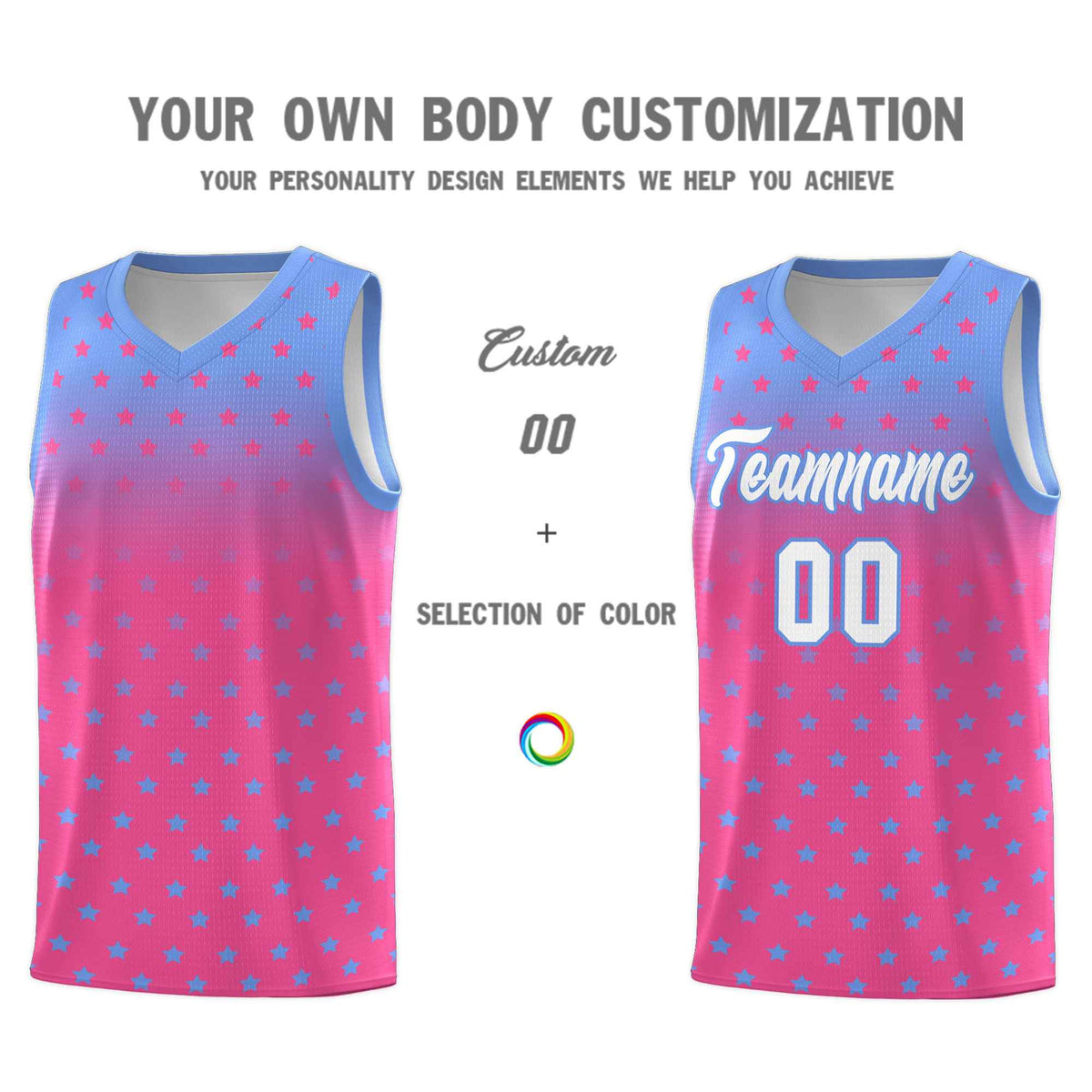 Custom Light Blue Pink Gradient Start Pattern Basketball Jersey Kits|KXKSHOP
