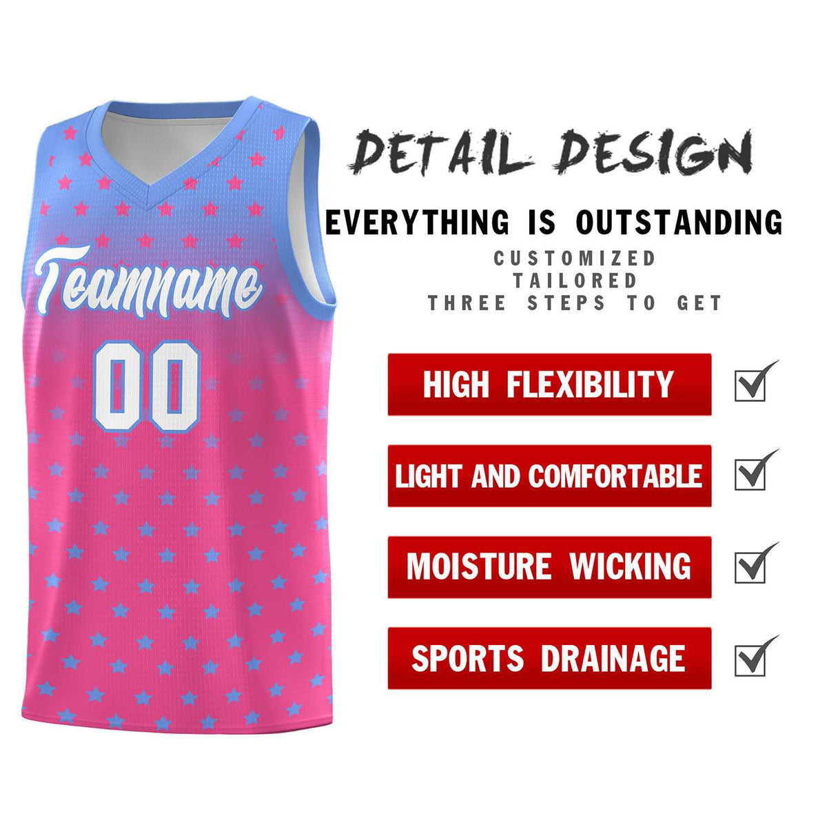 Custom Light Blue Pink Gradient Start Pattern Basketball Jersey Kits|KXKSHOP