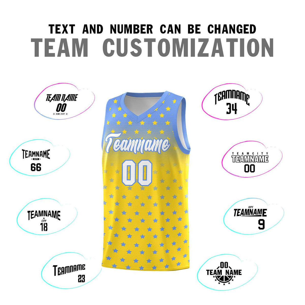 Custom Light Blue Gold Gradient Start Pattern Basketball Jersey Kits|KXKSHOP
