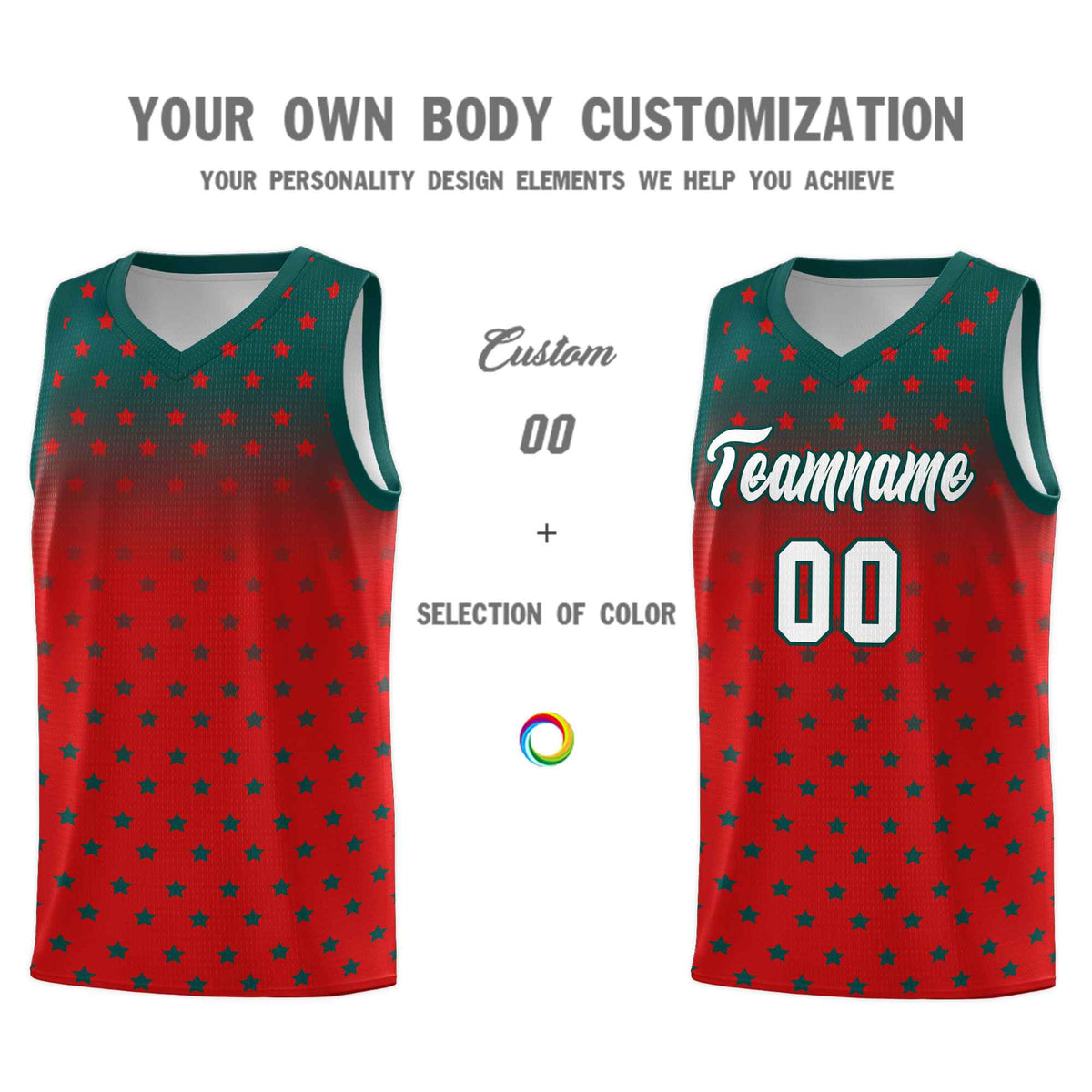 Custom Midnight Green Red Gradient Start Pattern Basketball Jersey Kits|KXKSHOP