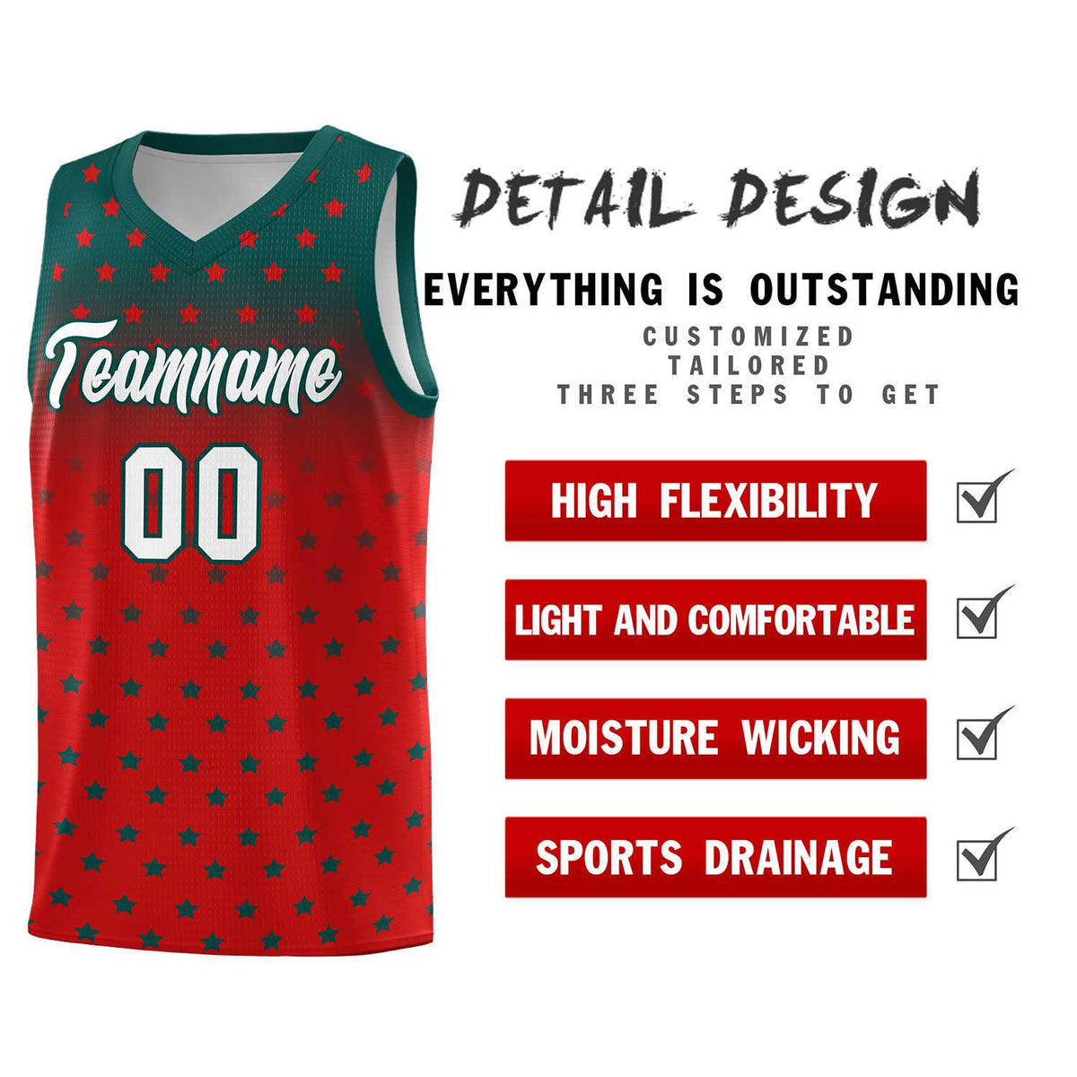 Custom Midnight Green Red Gradient Start Pattern Basketball Jersey Kits|KXKSHOP