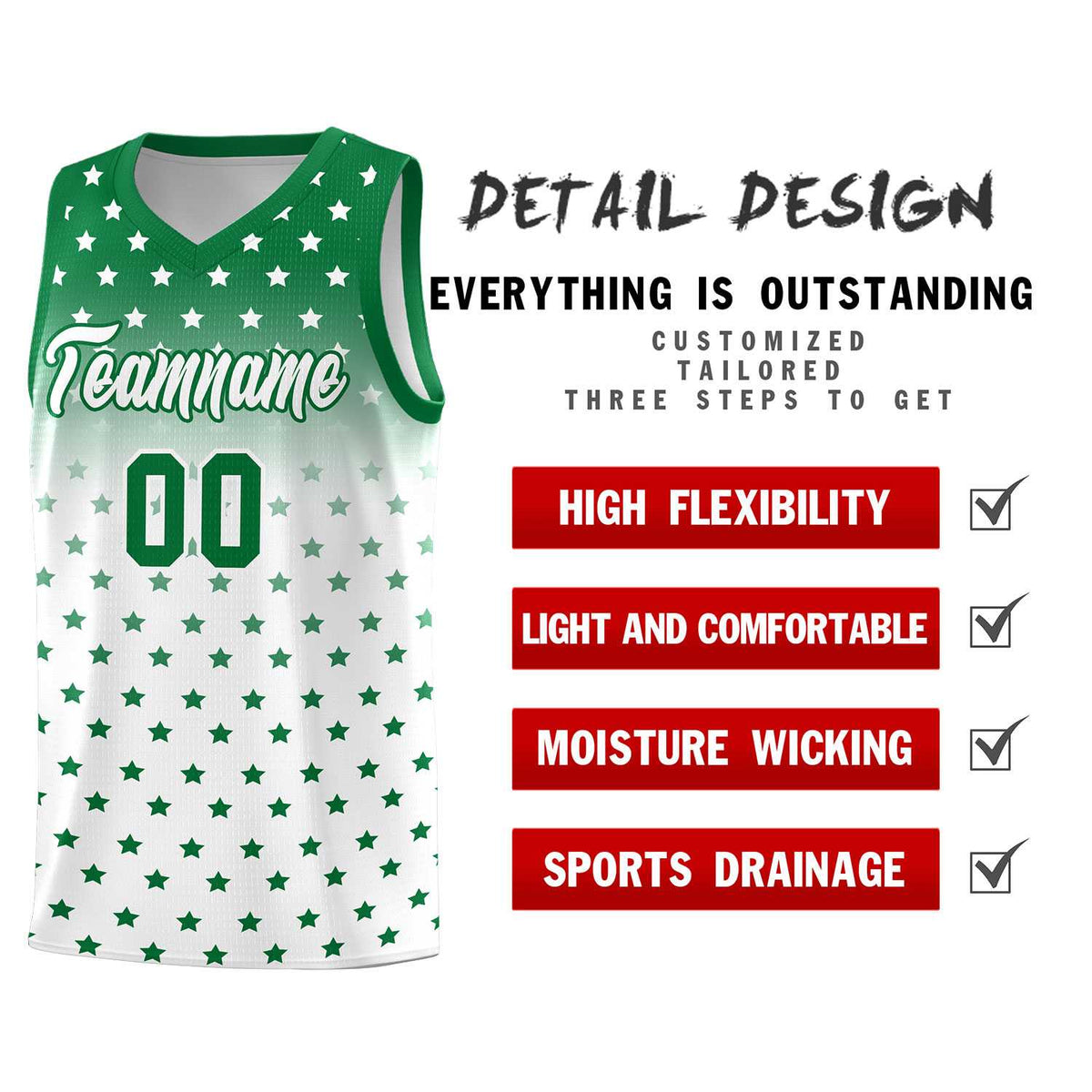 Custom Kelly Green White Gradient Start Pattern Basketball Jersey Kits|KXKSHOP