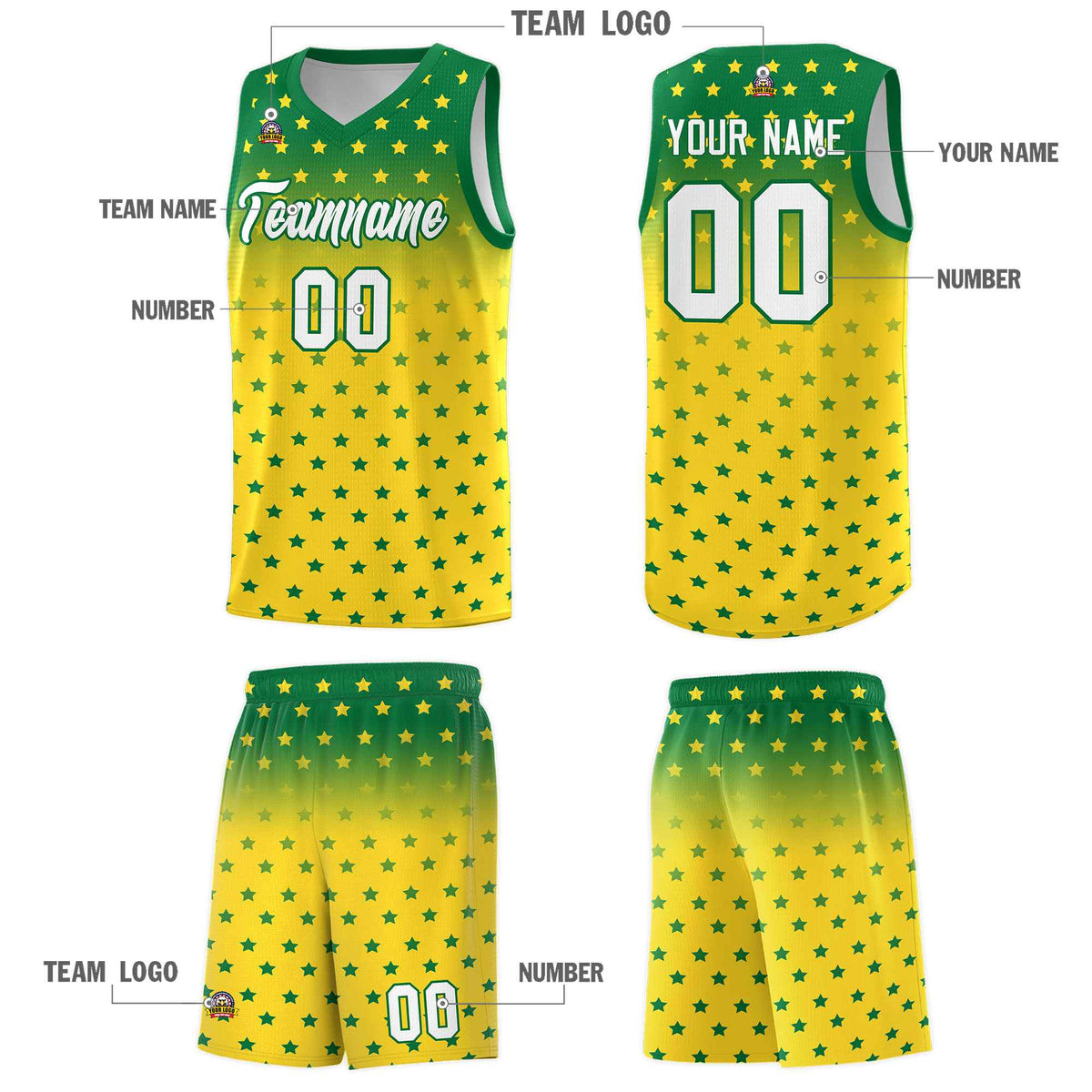 Custom Kelly Green Gold Gradient Start Pattern Basketball Jersey Kits|KXKSHOP