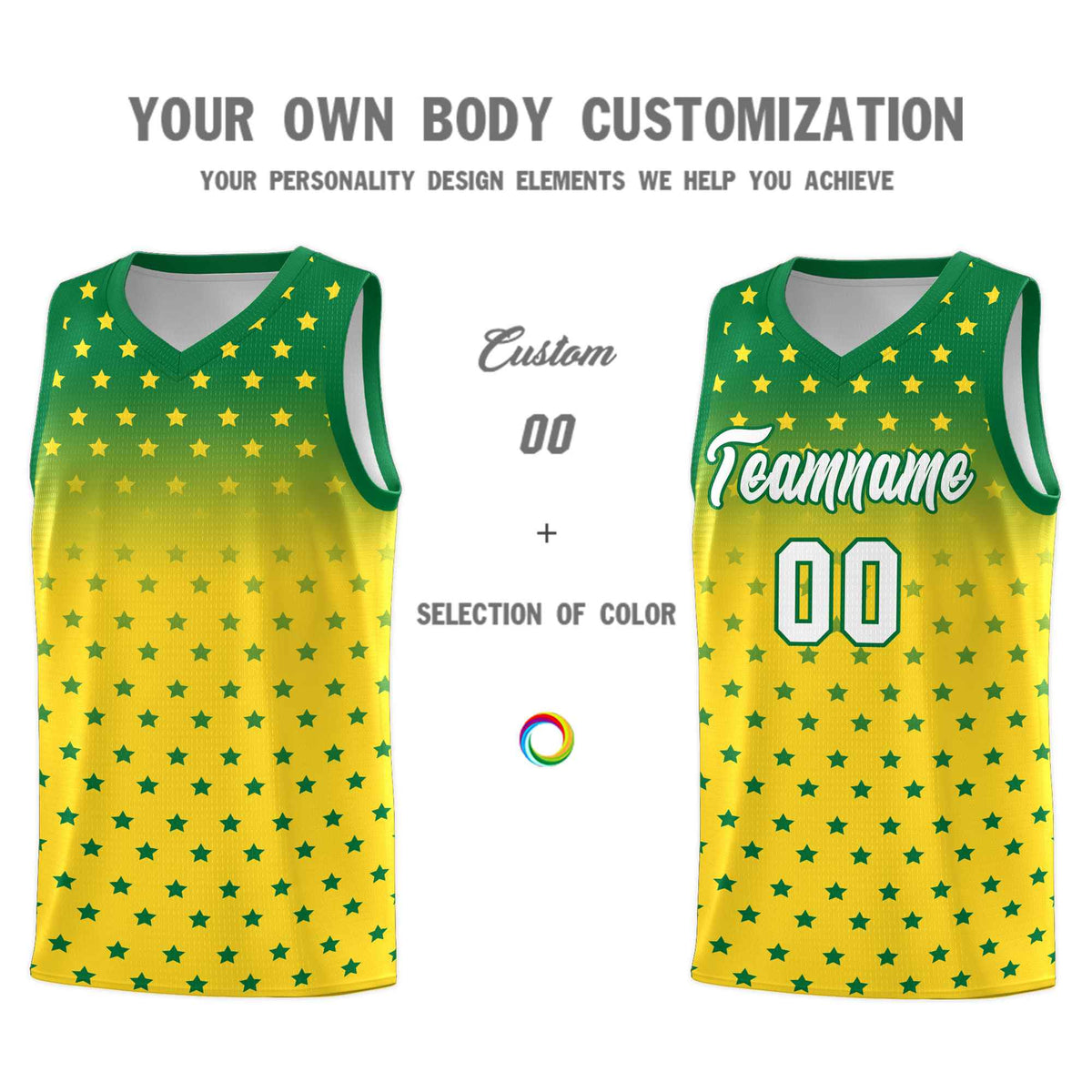 Custom Kelly Green Gold Gradient Start Pattern Basketball Jersey Kits|KXKSHOP