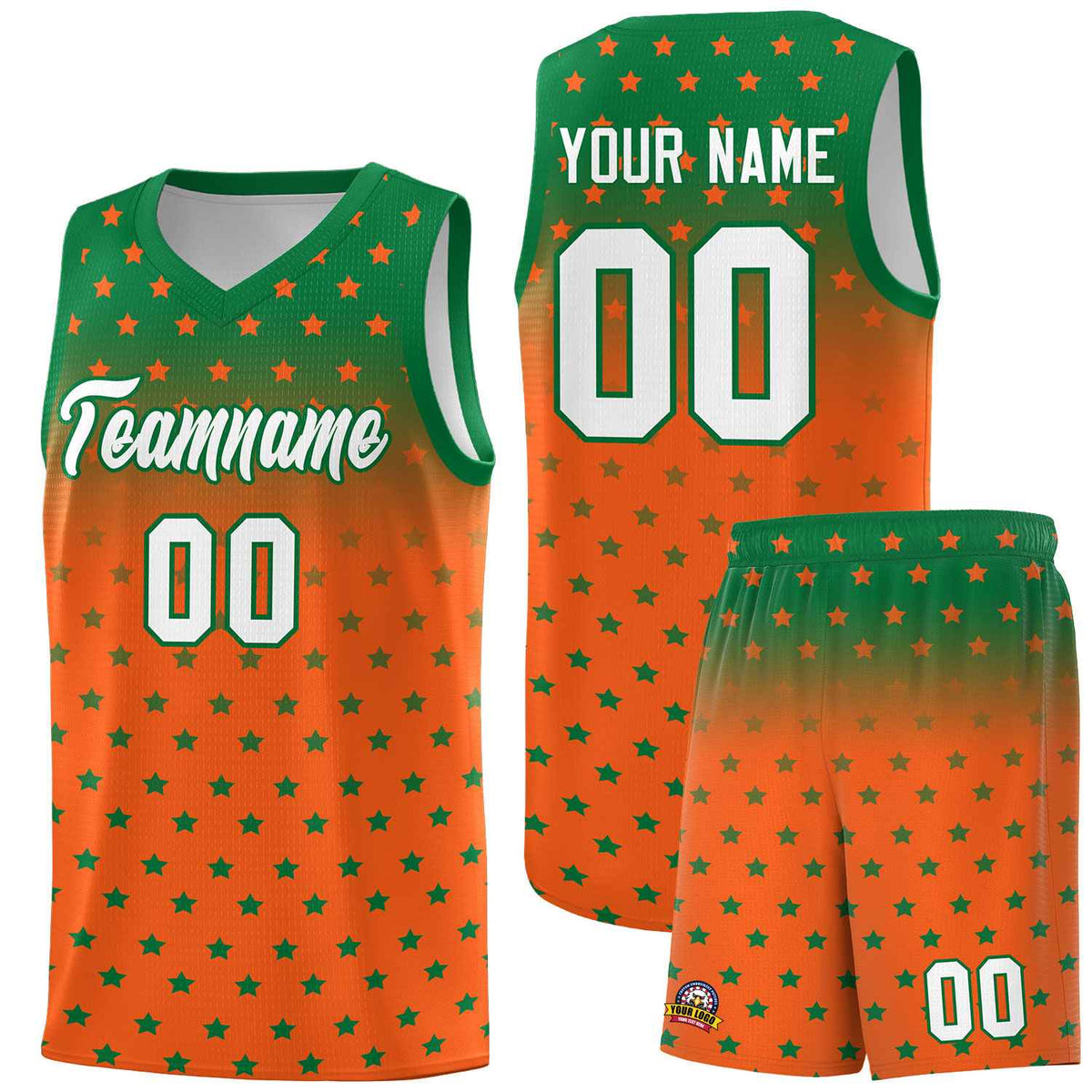 Custom Kelly Green Orange Gradient Start Pattern Basketball Jersey Kits|KXKSHOP