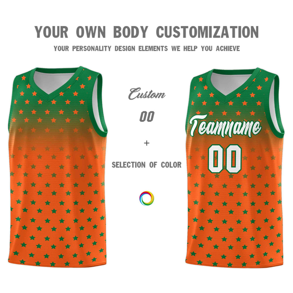 Custom Kelly Green Orange Gradient Start Pattern Basketball Jersey Kits|KXKSHOP