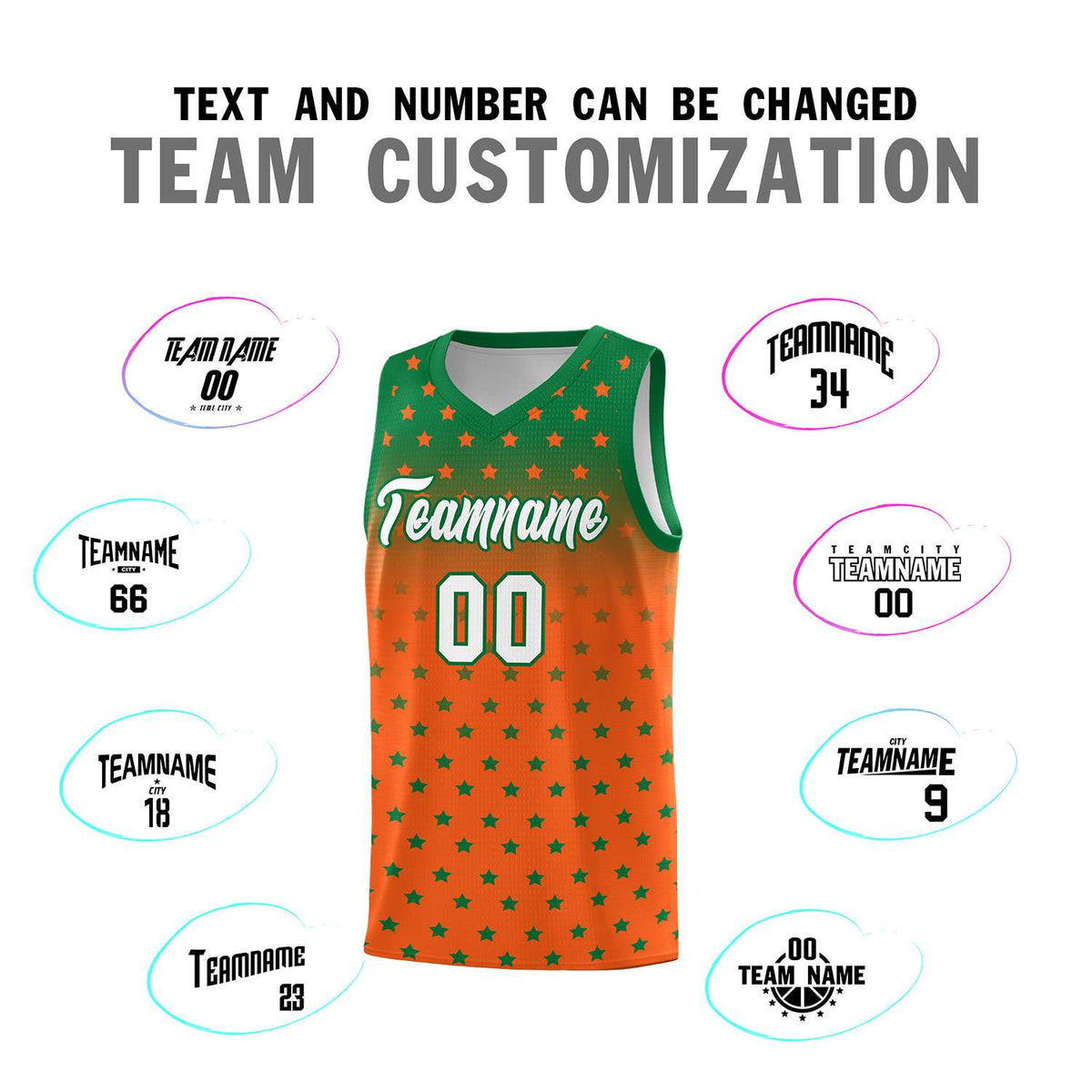 Custom Kelly Green Orange Gradient Start Pattern Basketball Jersey Kits|KXKSHOP
