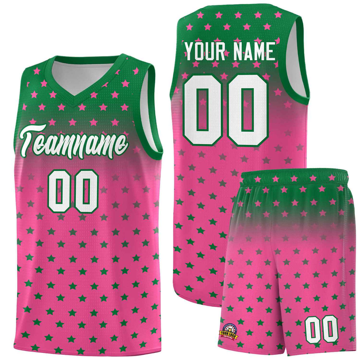 Custom Kelly Green Pink Gradient Start Pattern Basketball Jersey Kits|KXKSHOP