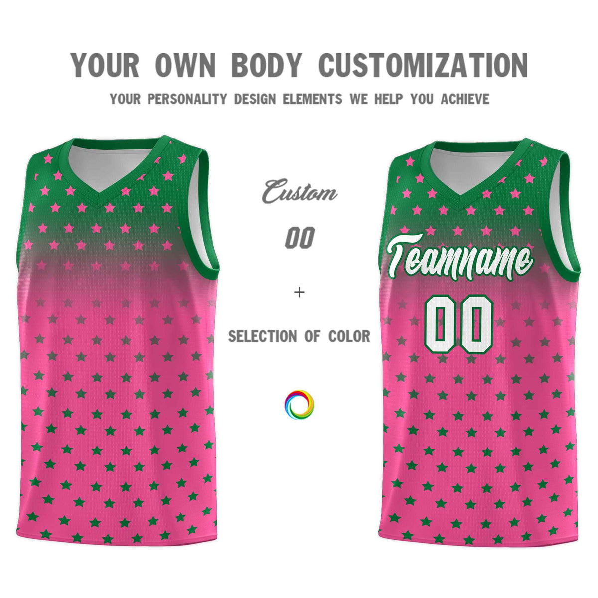 Custom Kelly Green Pink Gradient Start Pattern Basketball Jersey Kits|KXKSHOP