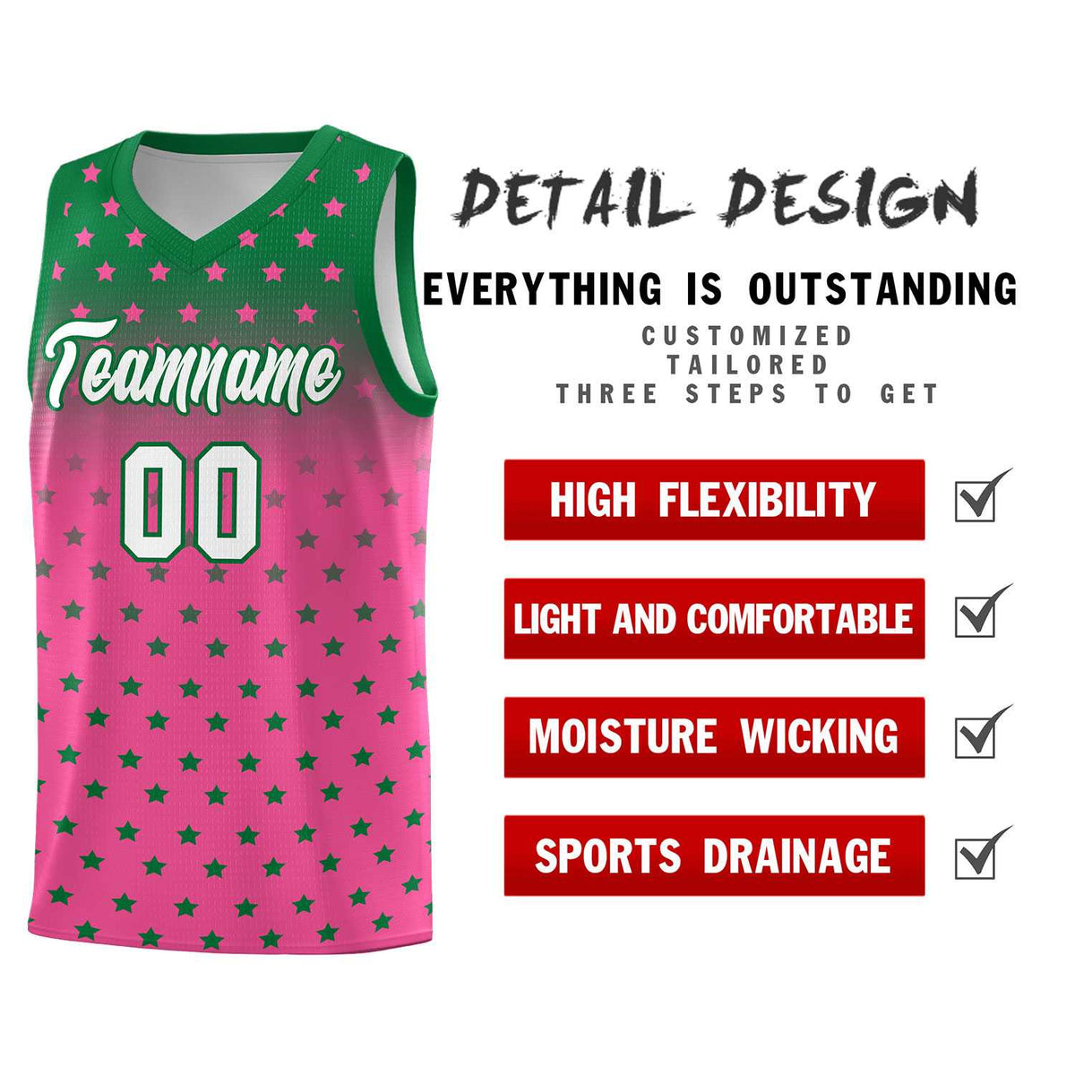 Custom Kelly Green Pink Gradient Start Pattern Basketball Jersey Kits|KXKSHOP