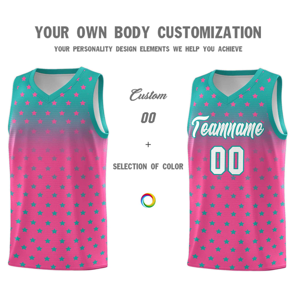 Custom Aqua Pink Gradient Start Pattern Basketball Jersey Kits|KXKSHOP