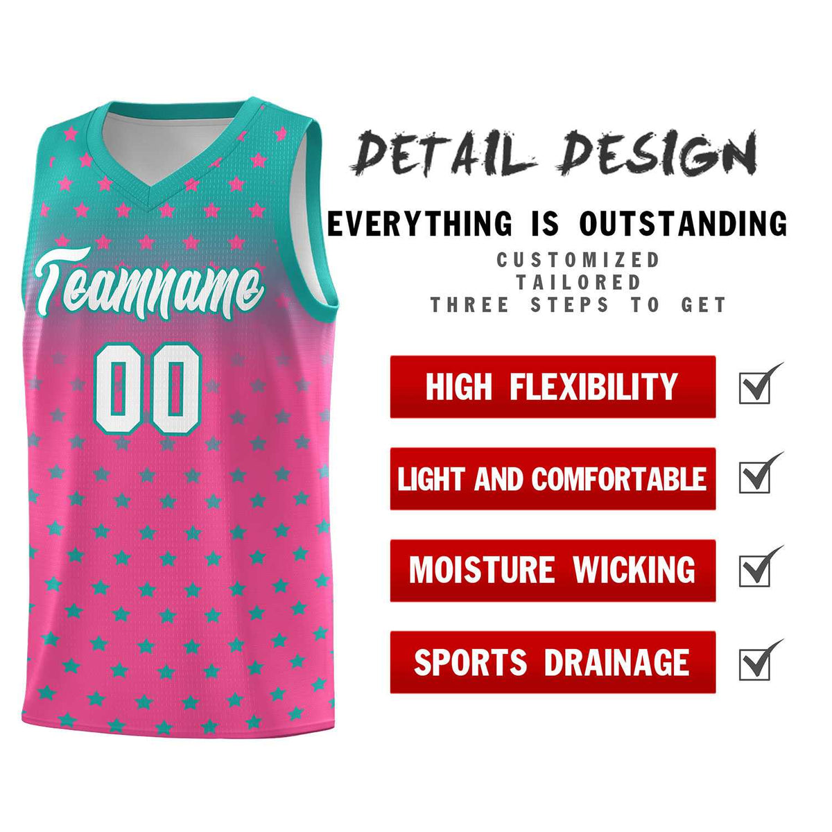 Custom Aqua Pink Gradient Start Pattern Basketball Jersey Kits|KXKSHOP