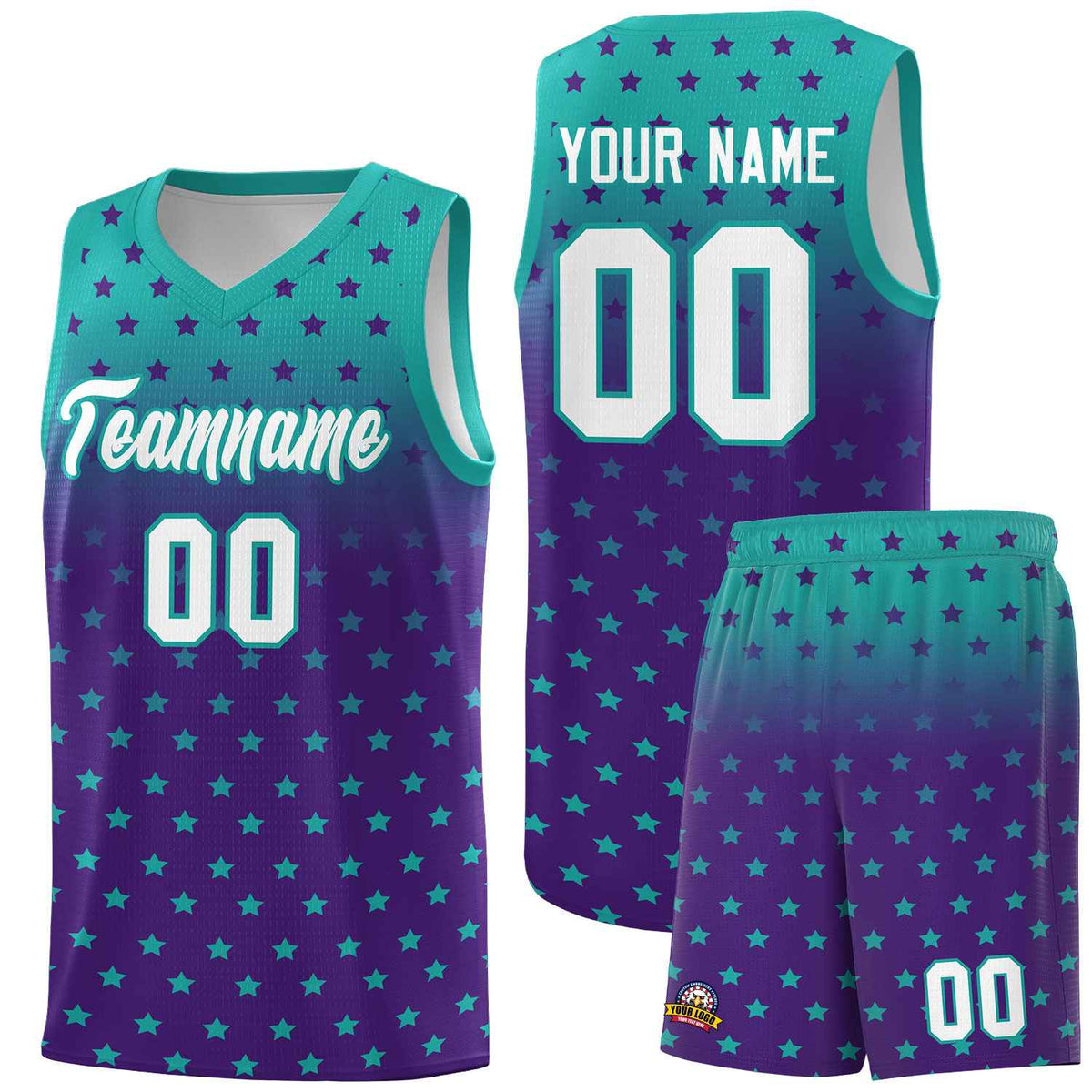 Custom Aqua Purple Gradient Start Pattern Basketball Jersey Kits|KXKSHOP