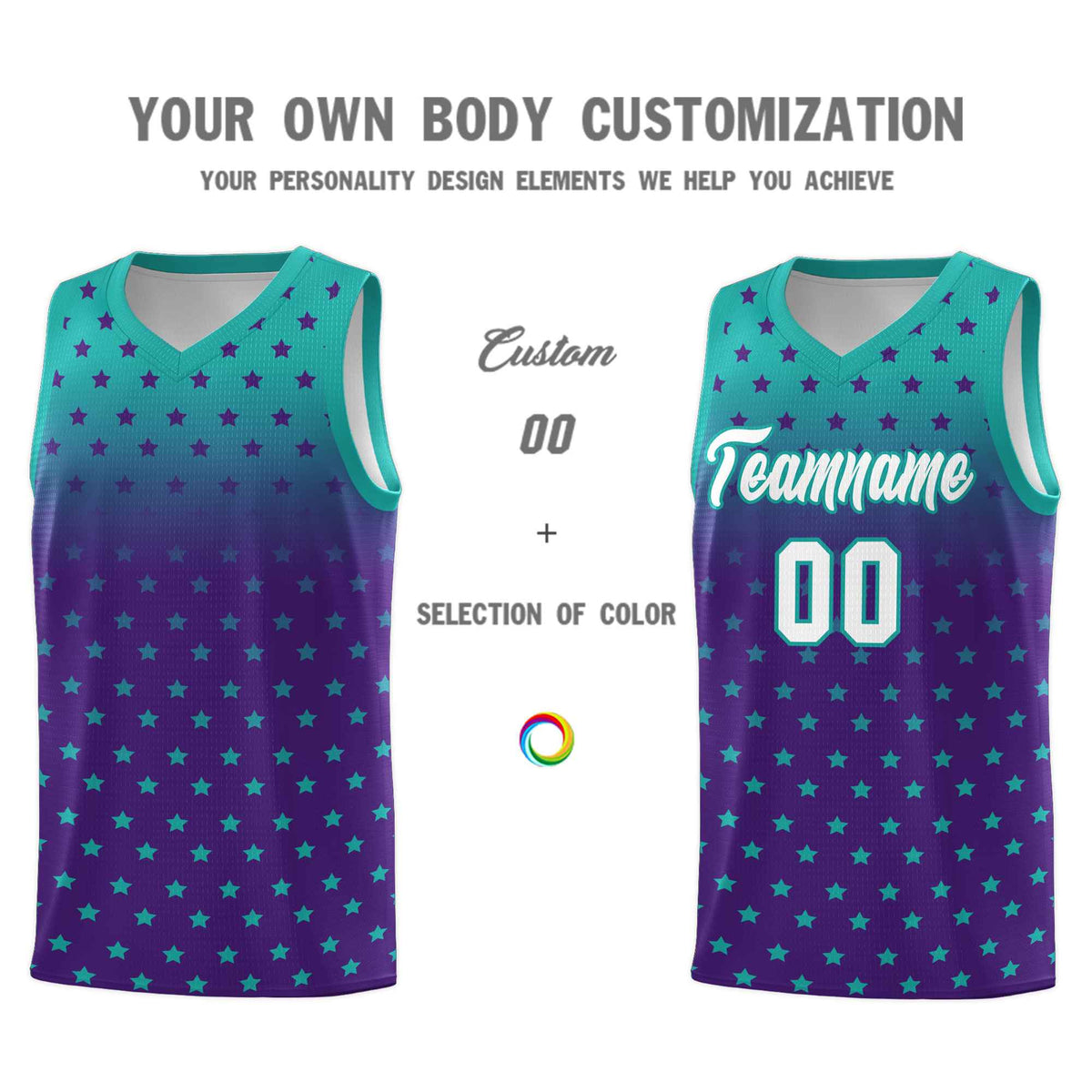 Custom Aqua Purple Gradient Start Pattern Basketball Jersey Kits|KXKSHOP