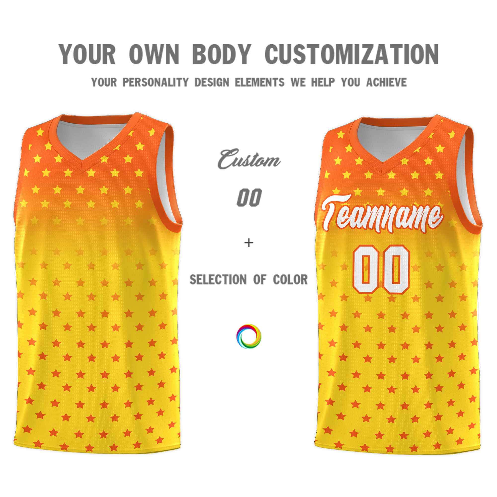 Custom Orange Gold Gradient Start Pattern Basketball Jersey Kits|KXKSHOP