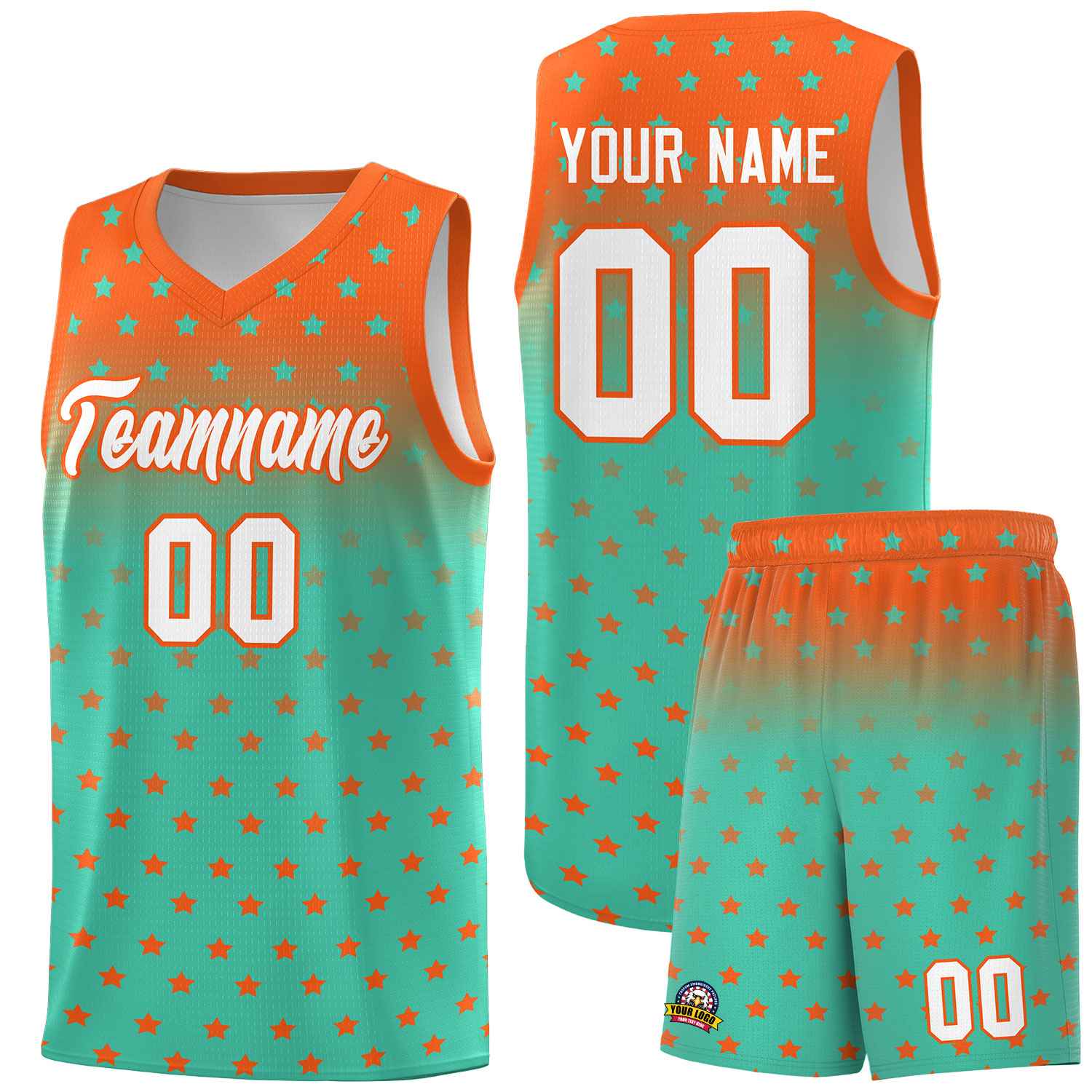 Custom Orange Aqua Gradient Start Pattern Basketball Jersey Kits|KXKSHOP