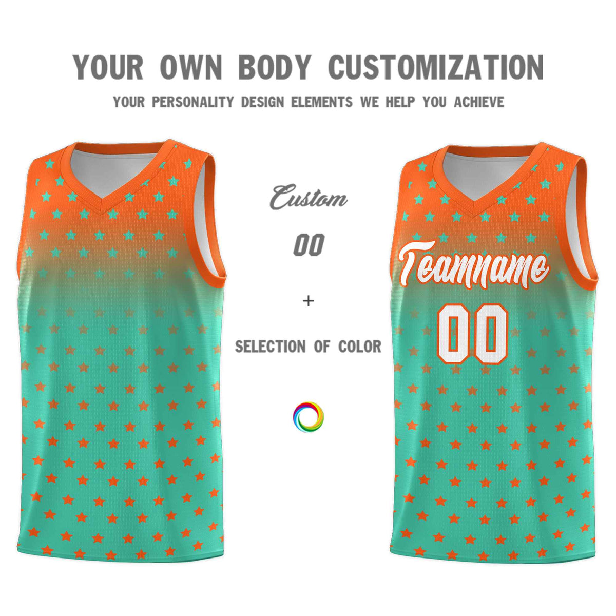 Custom Orange Aqua Gradient Start Pattern Basketball Jersey Kits|KXKSHOP