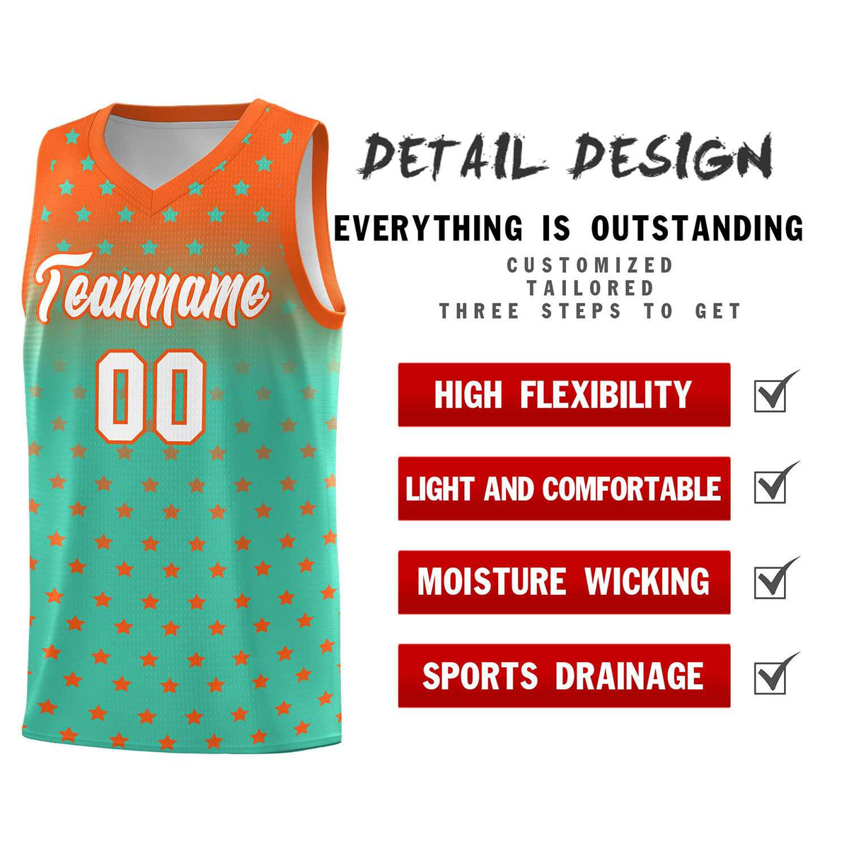 Custom Orange Aqua Gradient Start Pattern Basketball Jersey Kits|KXKSHOP