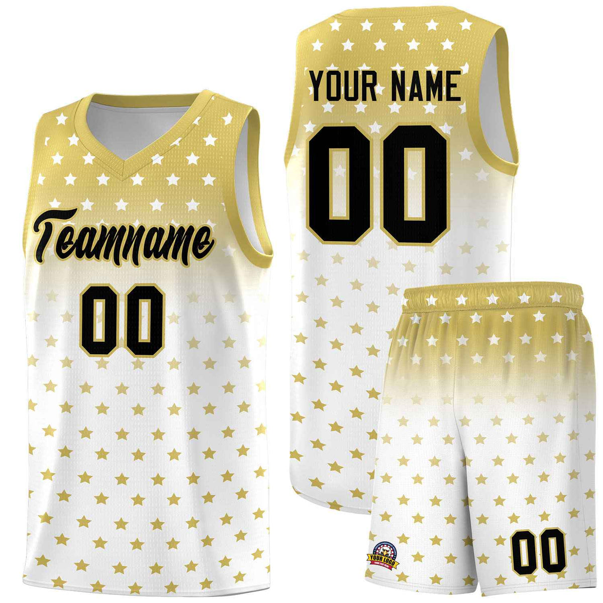 Custom Old Gold White Gradient Start Pattern Basketball Jersey Kits|KXKSHOP