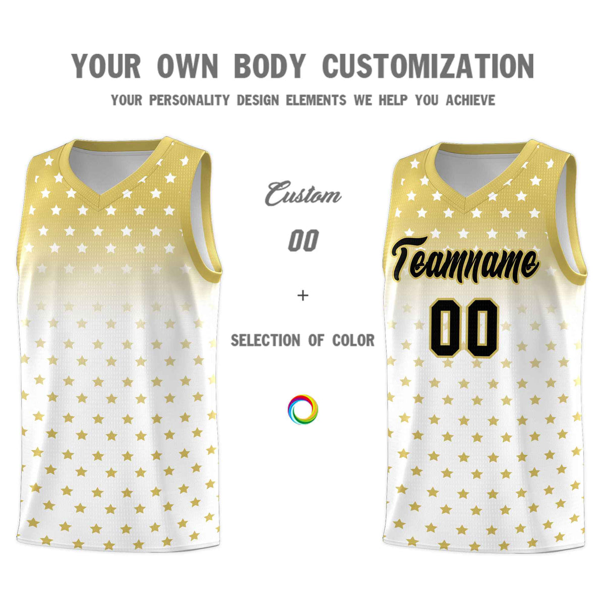 Custom Old Gold White Gradient Start Pattern Basketball Jersey Kits|KXKSHOP