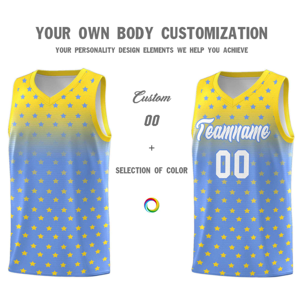 Custom Gold Light Blue Gradient Start Pattern Basketball Jersey Kits|KXKSHOP