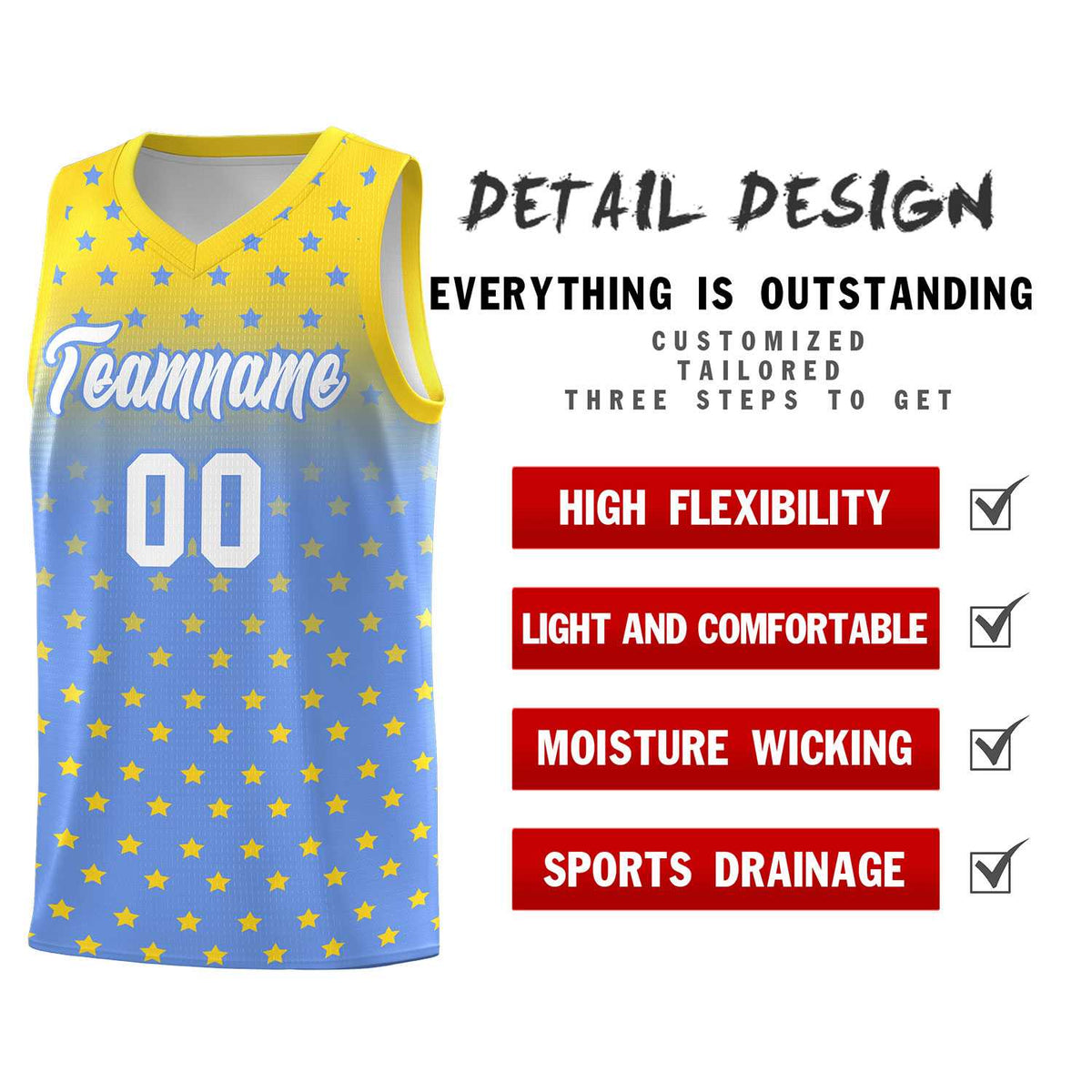 Custom Gold Light Blue Gradient Start Pattern Basketball Jersey Kits|KXKSHOP