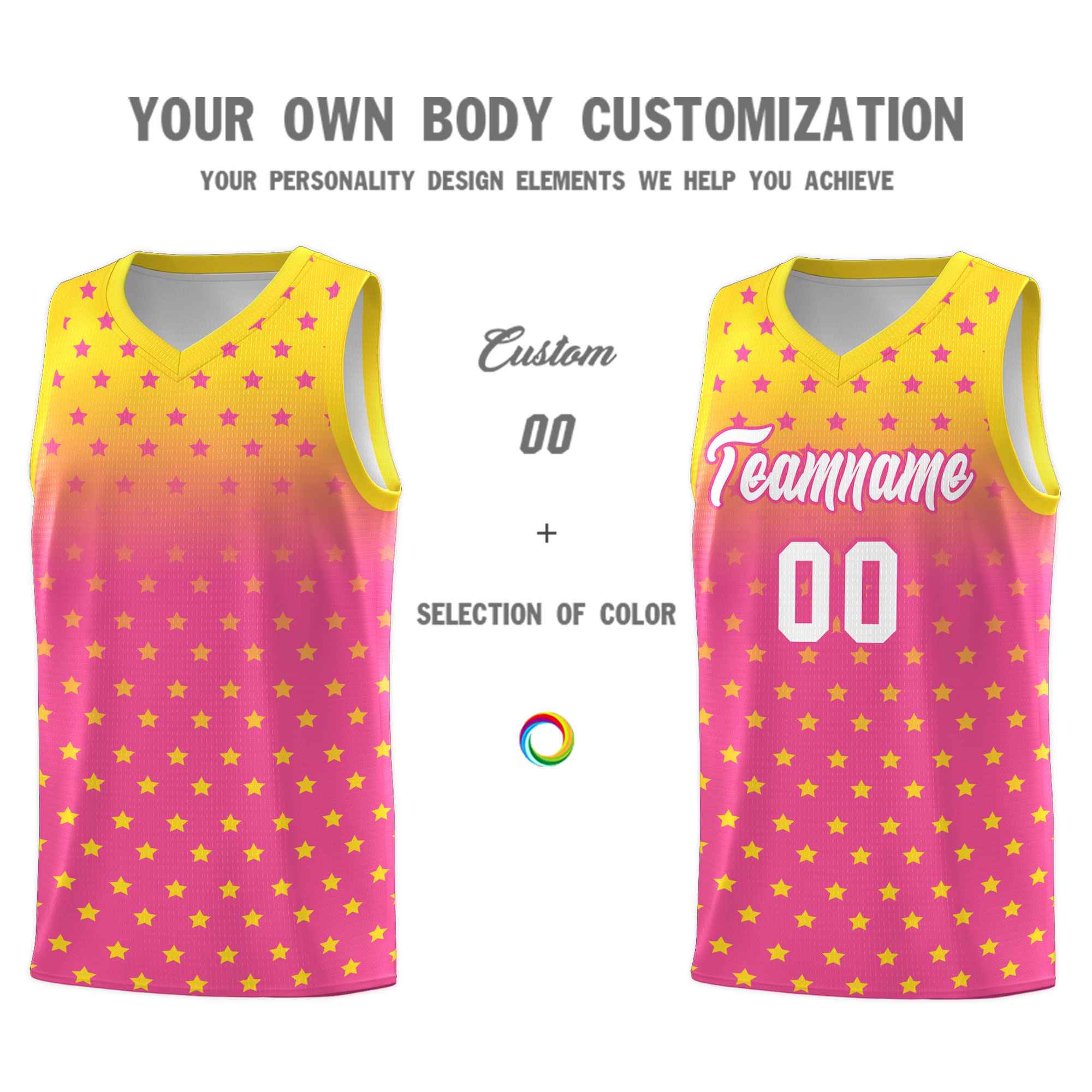 Custom Gold Pink Gradient Start Pattern Basketball Jersey Kits|KXKSHOP