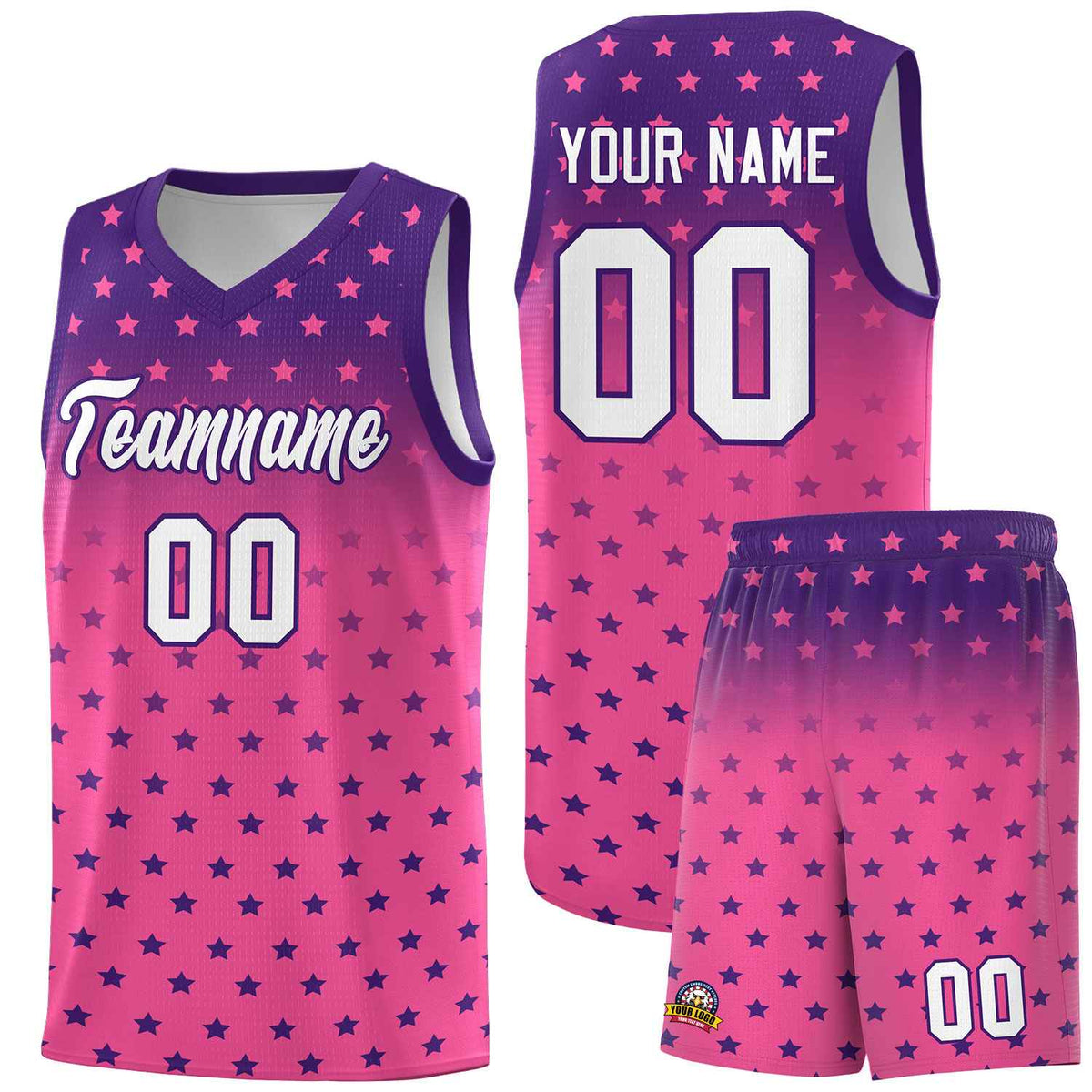 Custom Purple Pink Gradient Start Pattern Basketball Jersey Kits|KXKSHOP