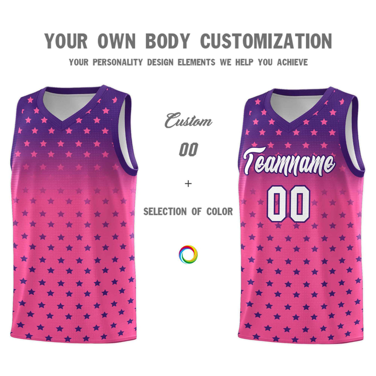 Custom Purple Pink Gradient Start Pattern Basketball Jersey Kits|KXKSHOP