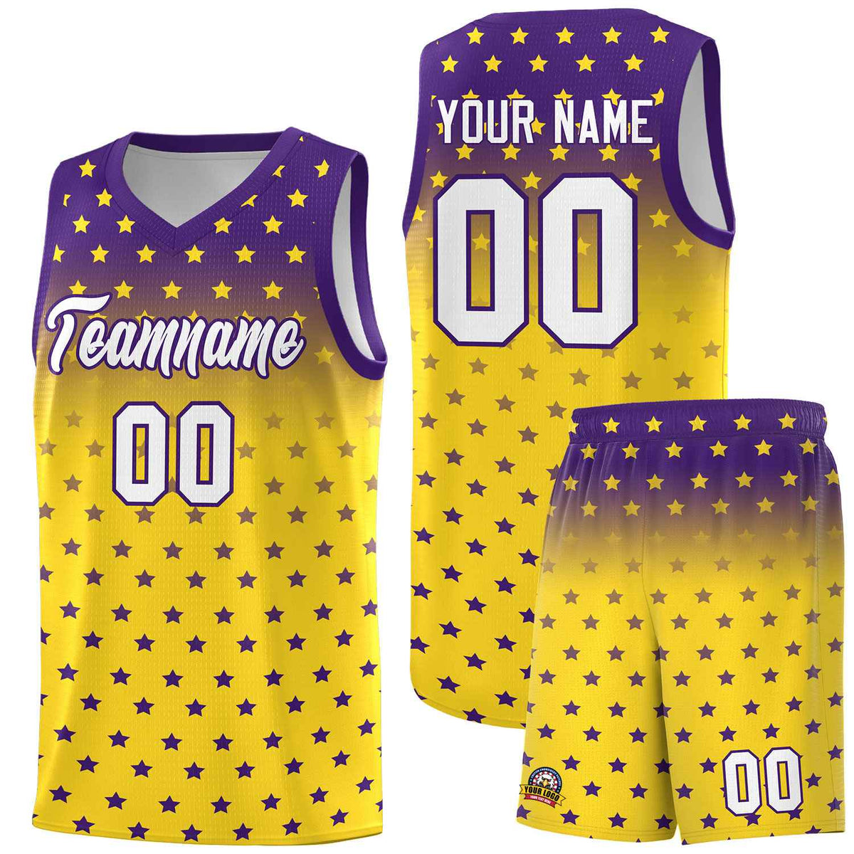 Custom Purple Gold Gradient Start Pattern Basketball Jersey Kits|KXKSHOP