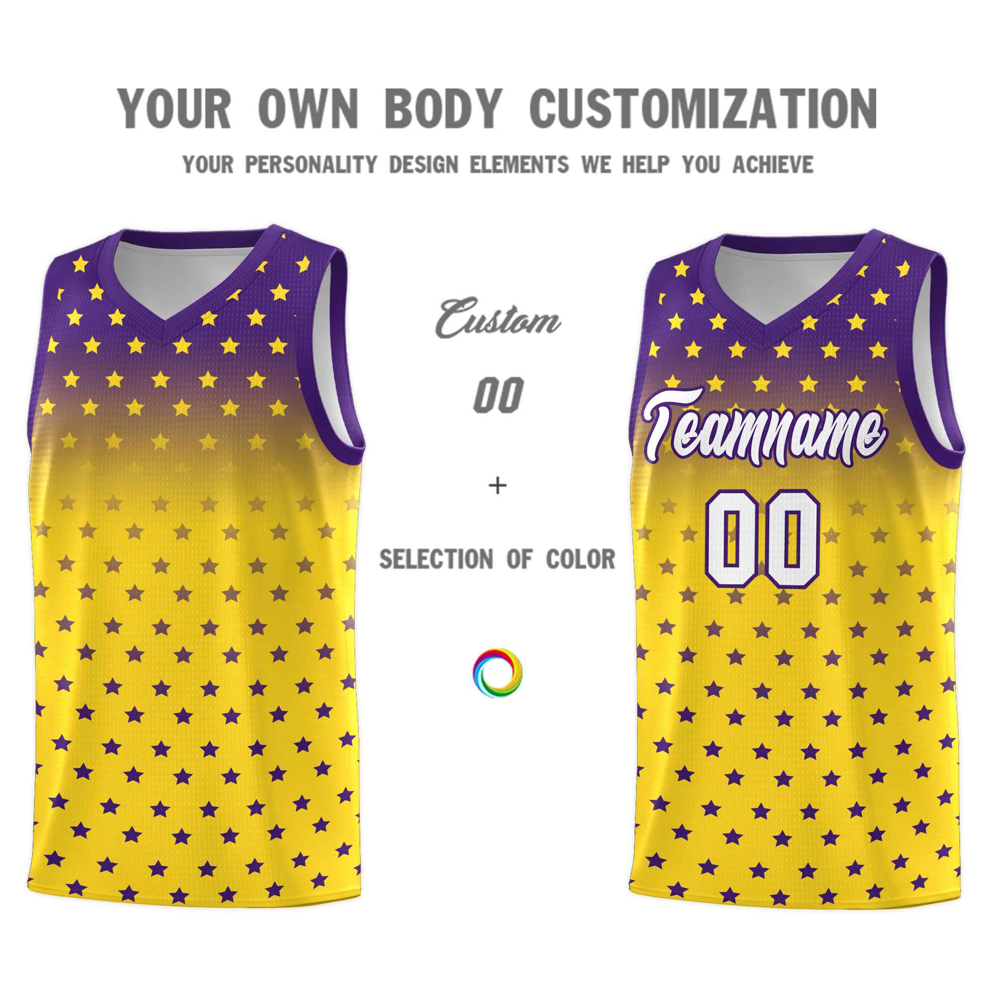 Custom Purple Gold Gradient Start Pattern Basketball Jersey Kits|KXKSHOP