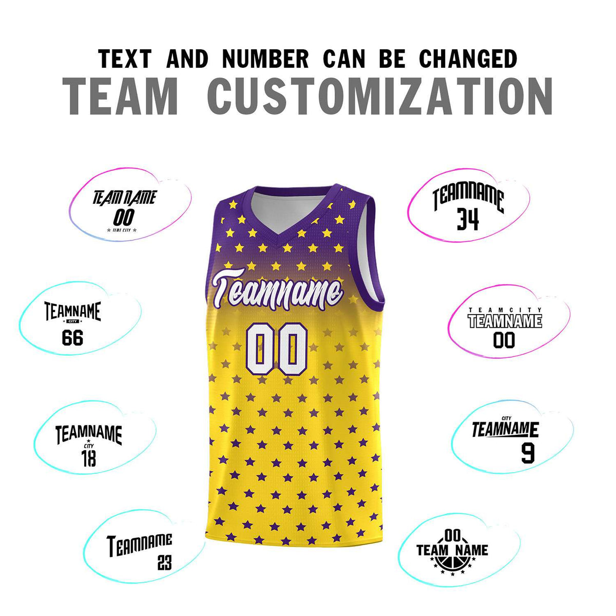 Custom Purple Gold Gradient Start Pattern Basketball Jersey Kits|KXKSHOP
