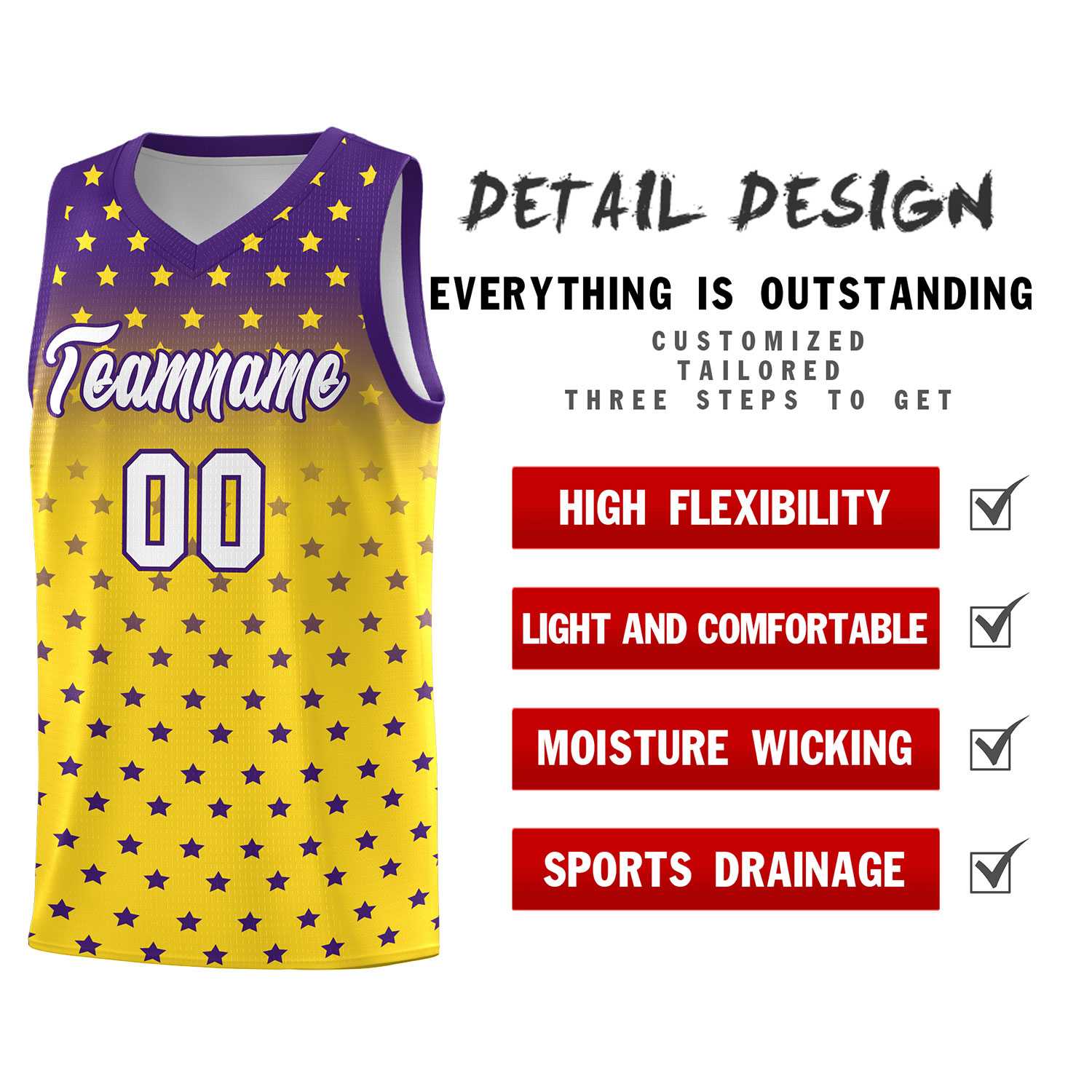 Custom Purple Gold Gradient Start Pattern Basketball Jersey Kits|KXKSHOP