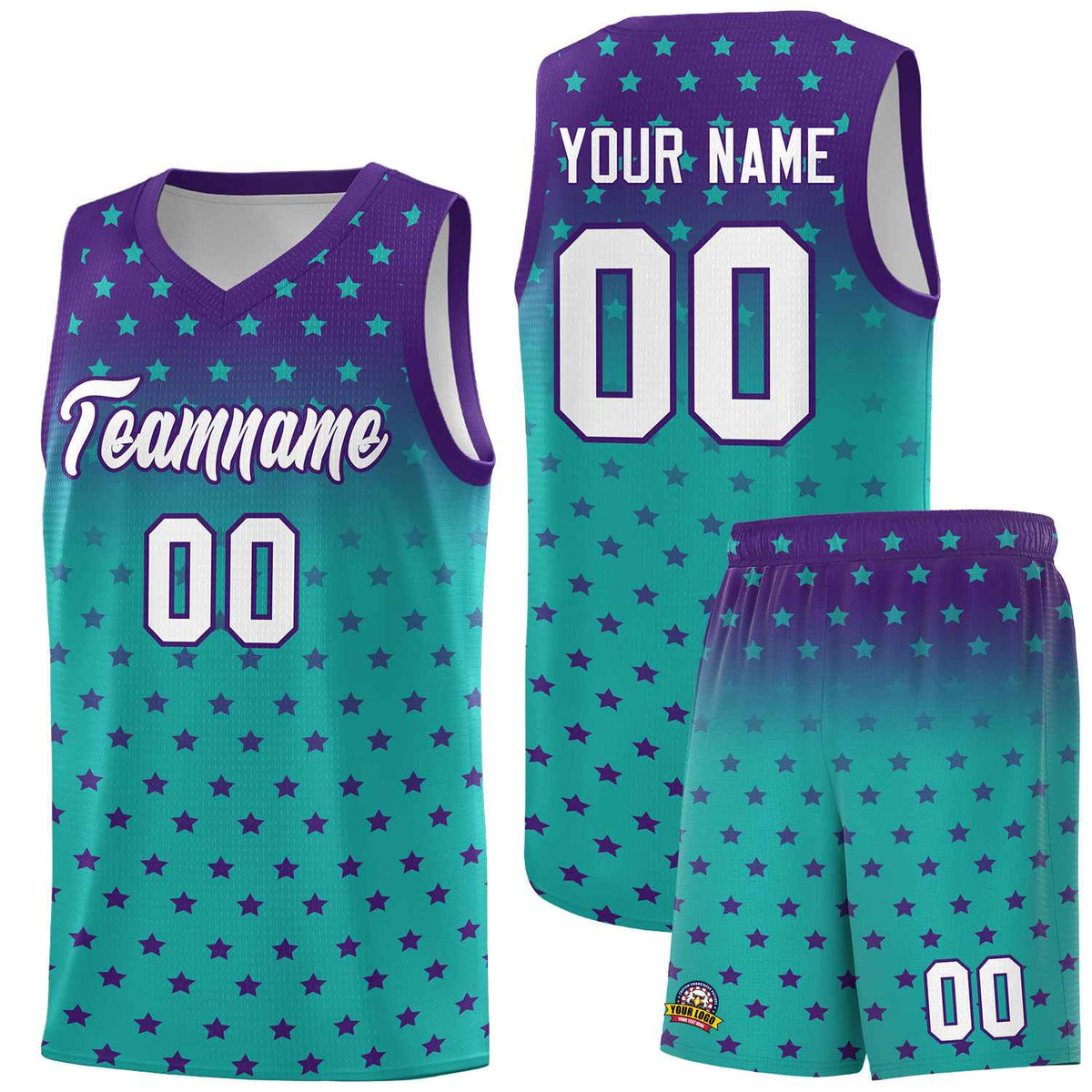 Custom Purple Aqua Gradient Start Pattern Basketball Jersey Kits|KXKSHOP