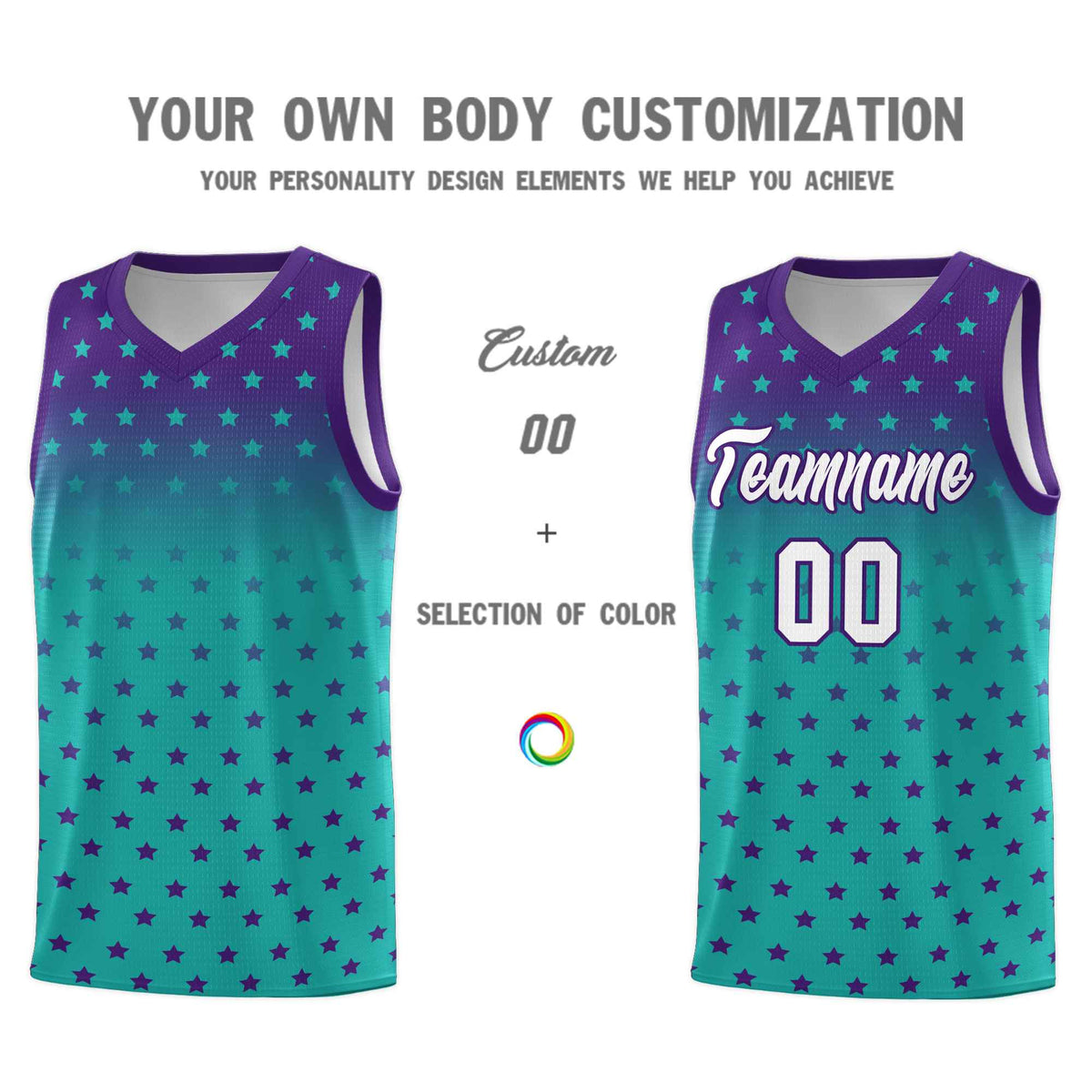 Custom Purple Aqua Gradient Start Pattern Basketball Jersey Kits|KXKSHOP