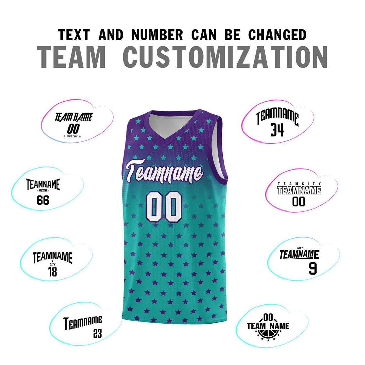 Custom Purple Aqua Gradient Start Pattern Basketball Jersey Kits|KXKSHOP