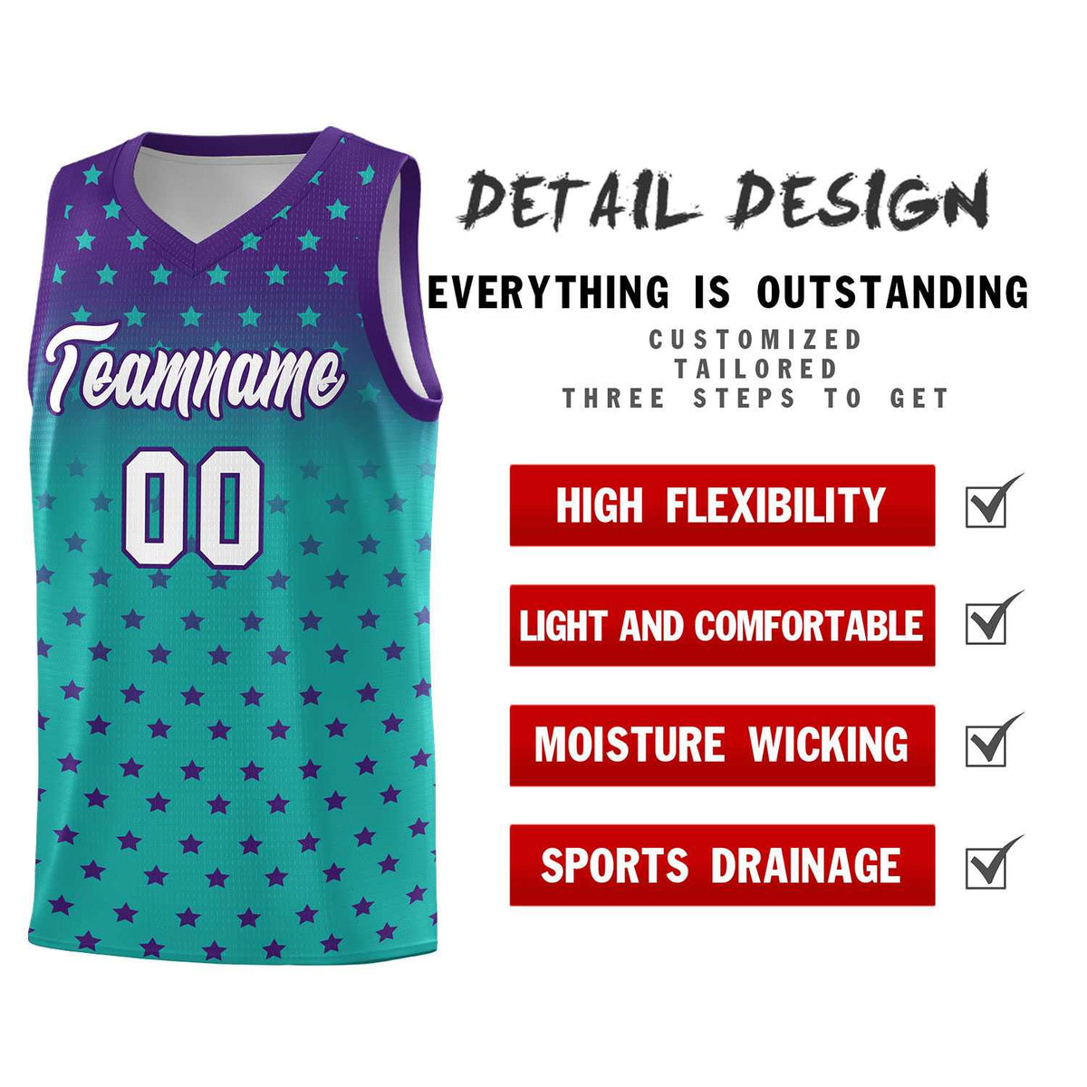 Custom Purple Aqua Gradient Start Pattern Basketball Jersey Kits|KXKSHOP