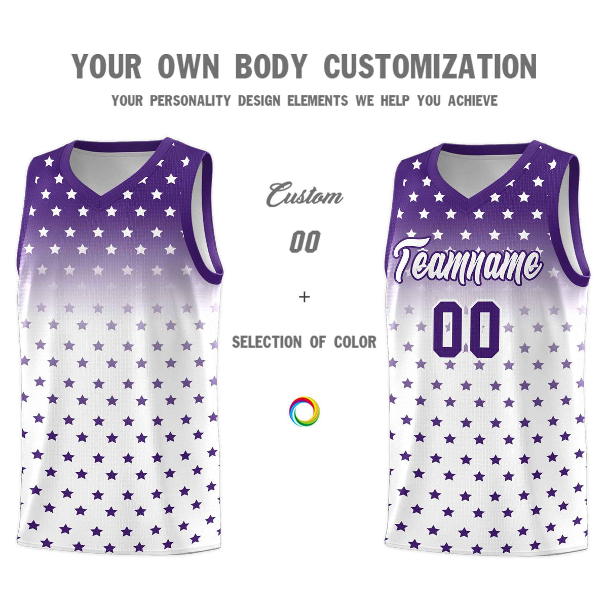 Custom Purple White Gradient Start Pattern Basketball Jersey Kits|KXKSHOP