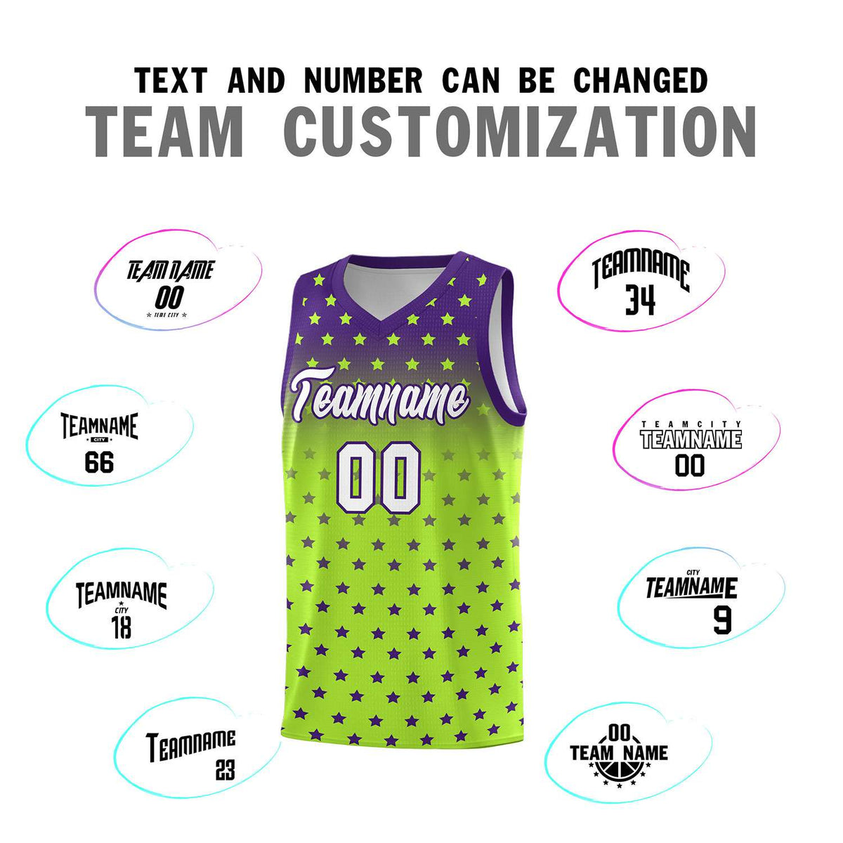 Custom Purple Light Green Gradient Start Pattern Basketball Jersey Kits|KXKSHOP