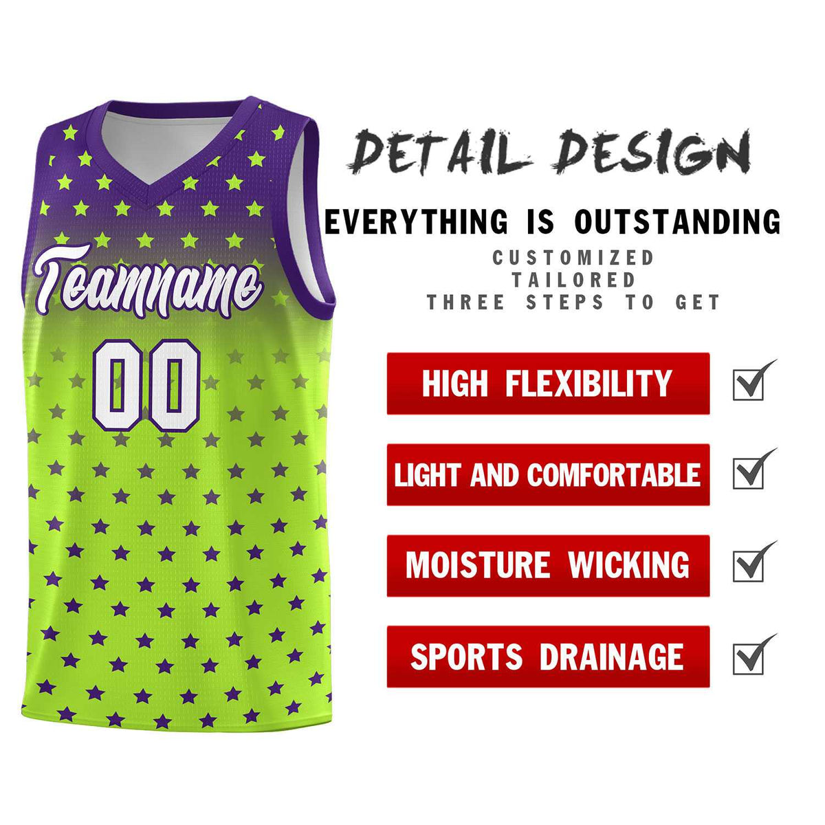 Custom Purple Light Green Gradient Start Pattern Basketball Jersey Kits|KXKSHOP