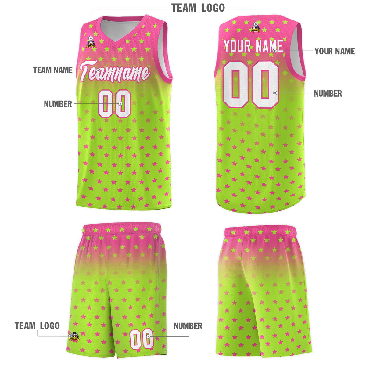 Custom Pink Light Green Gradient Start Pattern Basketball Jersey Kits|KXKSHOP
