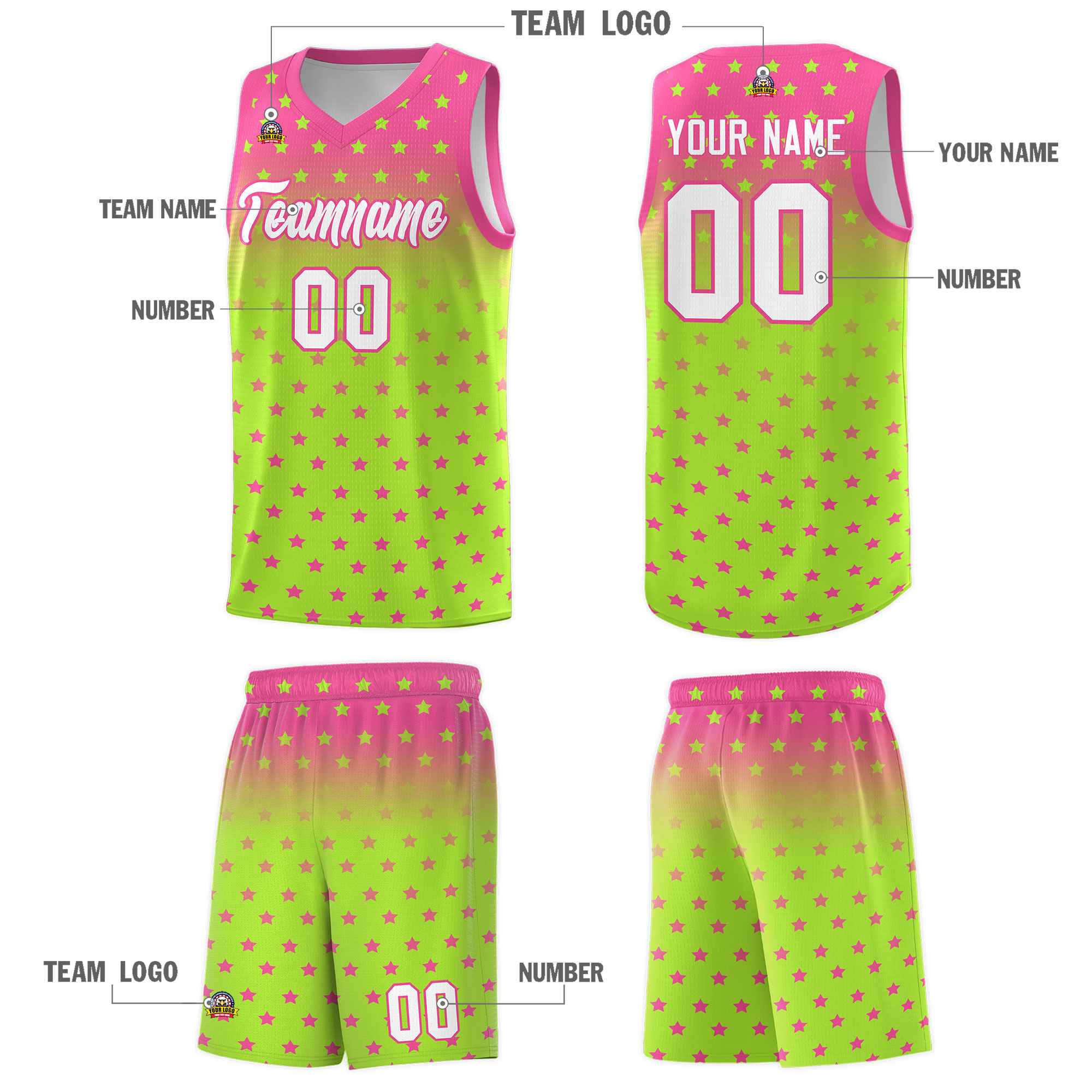 Custom Pink Light Green Gradient Start Pattern Basketball Jersey Kits|KXKSHOP