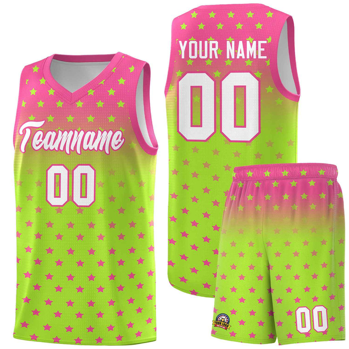 Custom Pink Light Green Gradient Start Pattern Basketball Jersey Kits|KXKSHOP