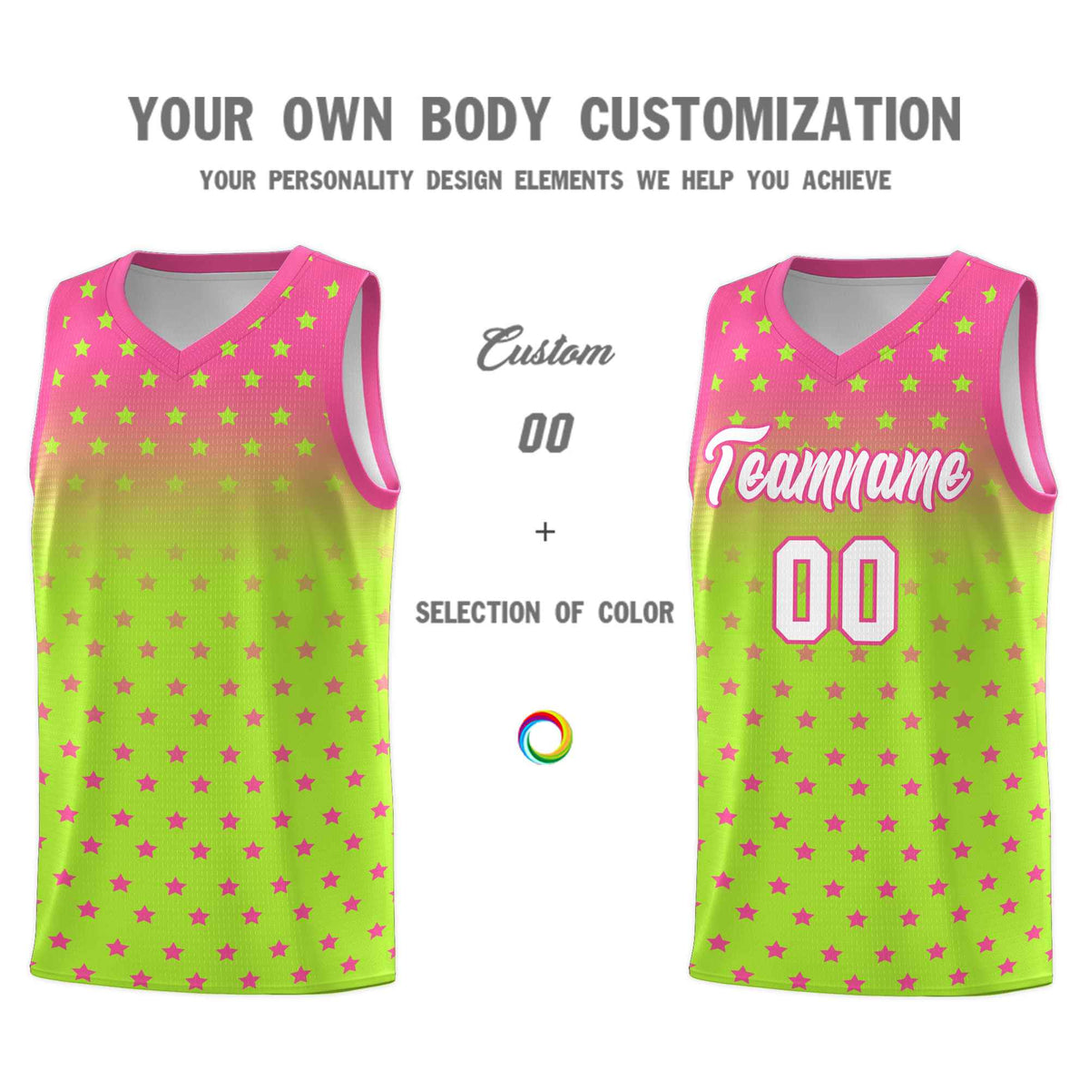 Custom Pink Light Green Gradient Start Pattern Basketball Jersey Kits|KXKSHOP